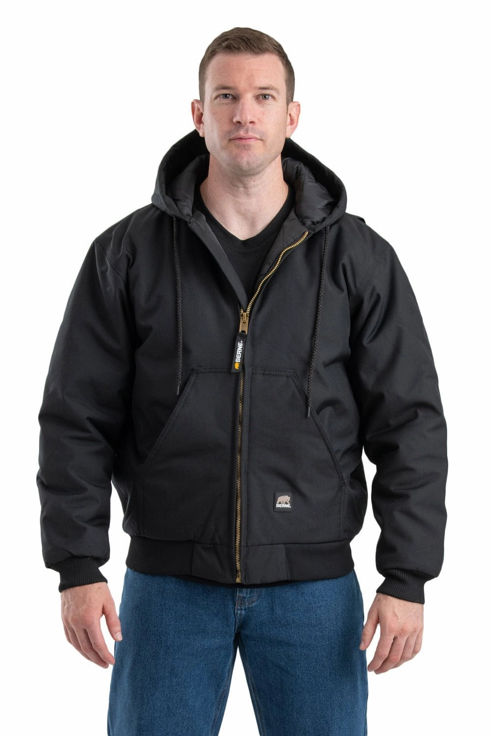 Multipurpose Layering Active Style Berne Mens Black Nylon Icecap Insulated Hooded Jacket