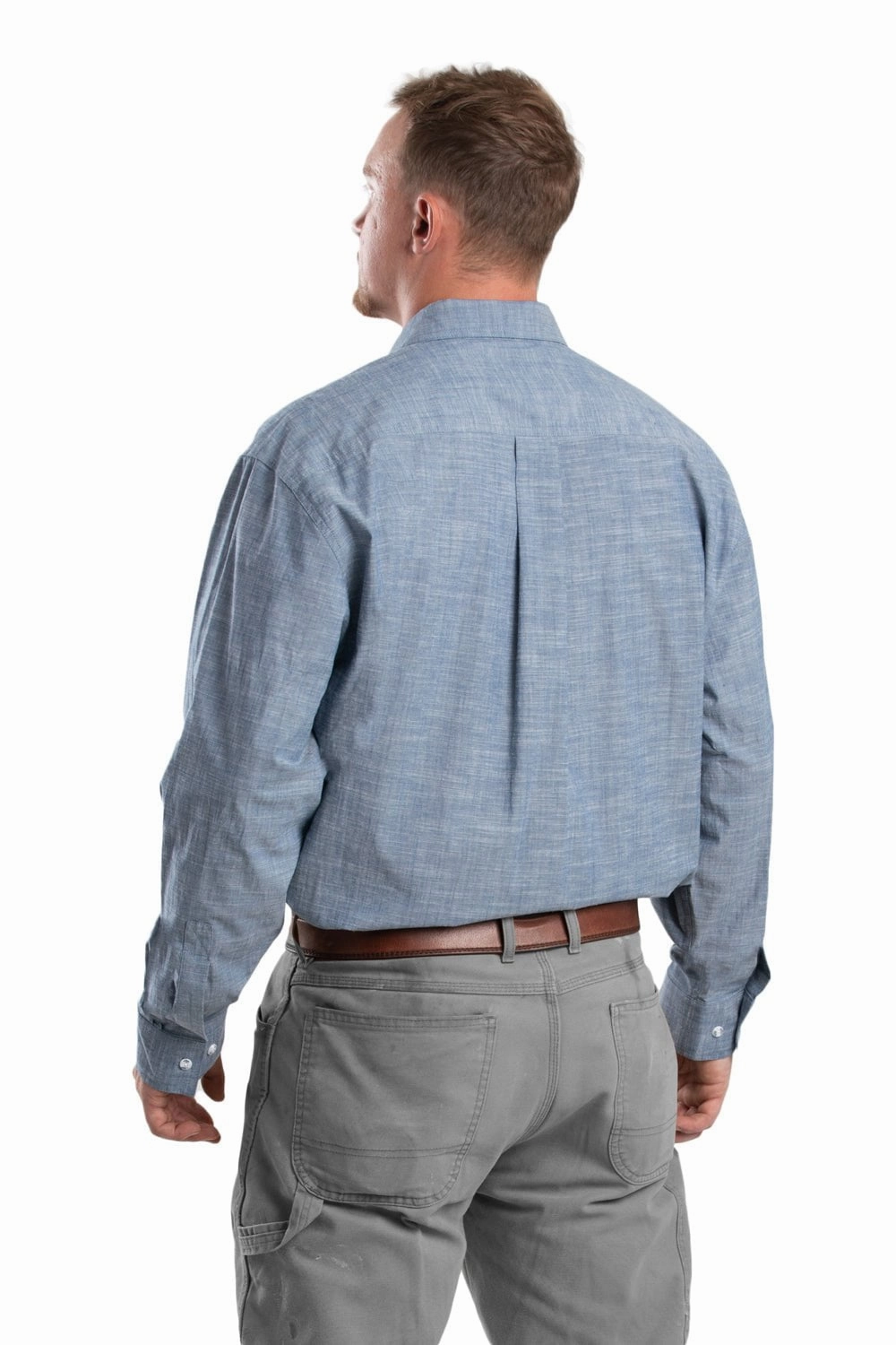 Berne Mens Chambray Blue Cotton Blend Foreman Flex Chambray Button Down Shirt L/S Urban Trend