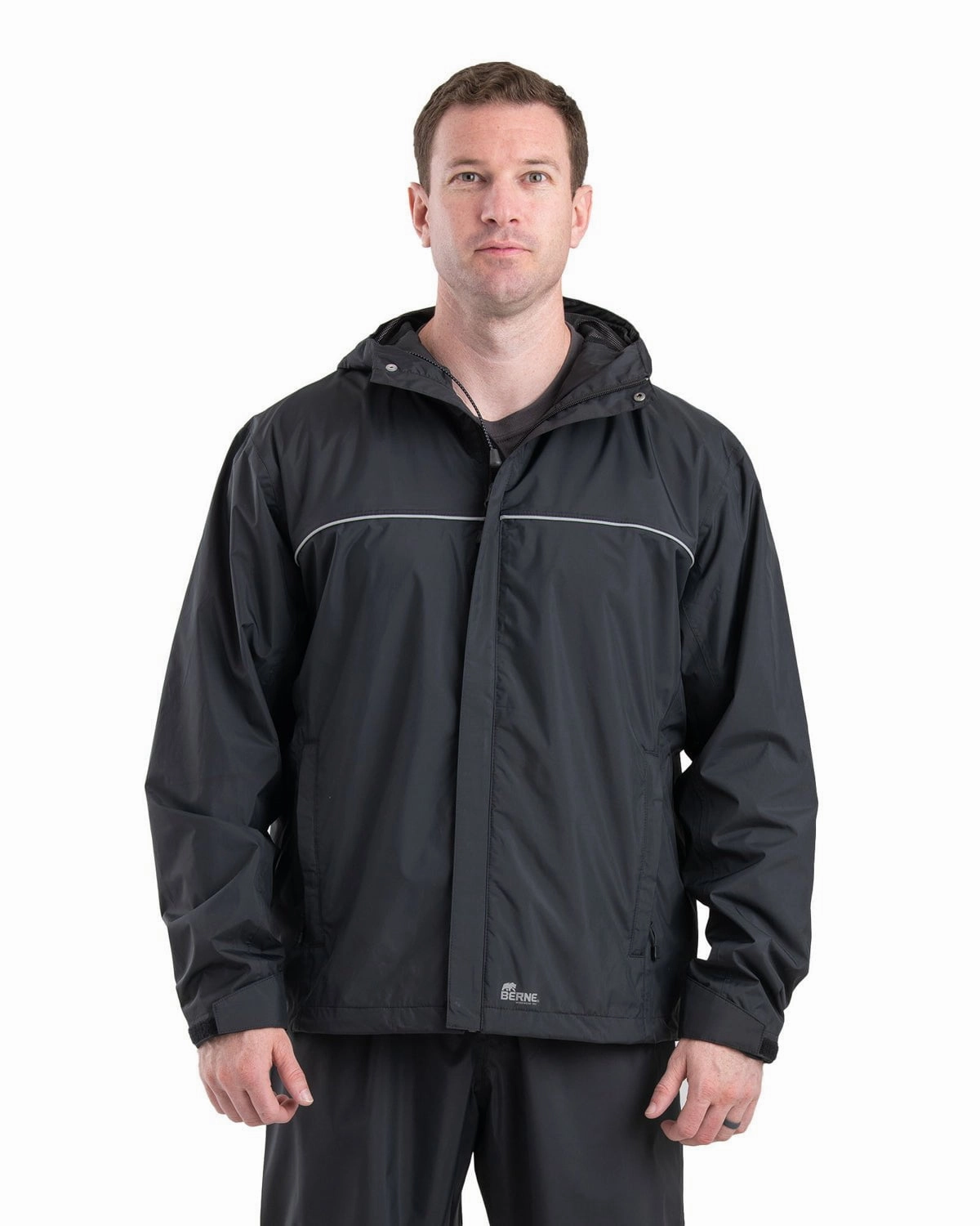 Easy Wear Quick Release Buckles Berne Mens Coastline Lightweight Hooded Rain Black Polyester Softshell Jacket