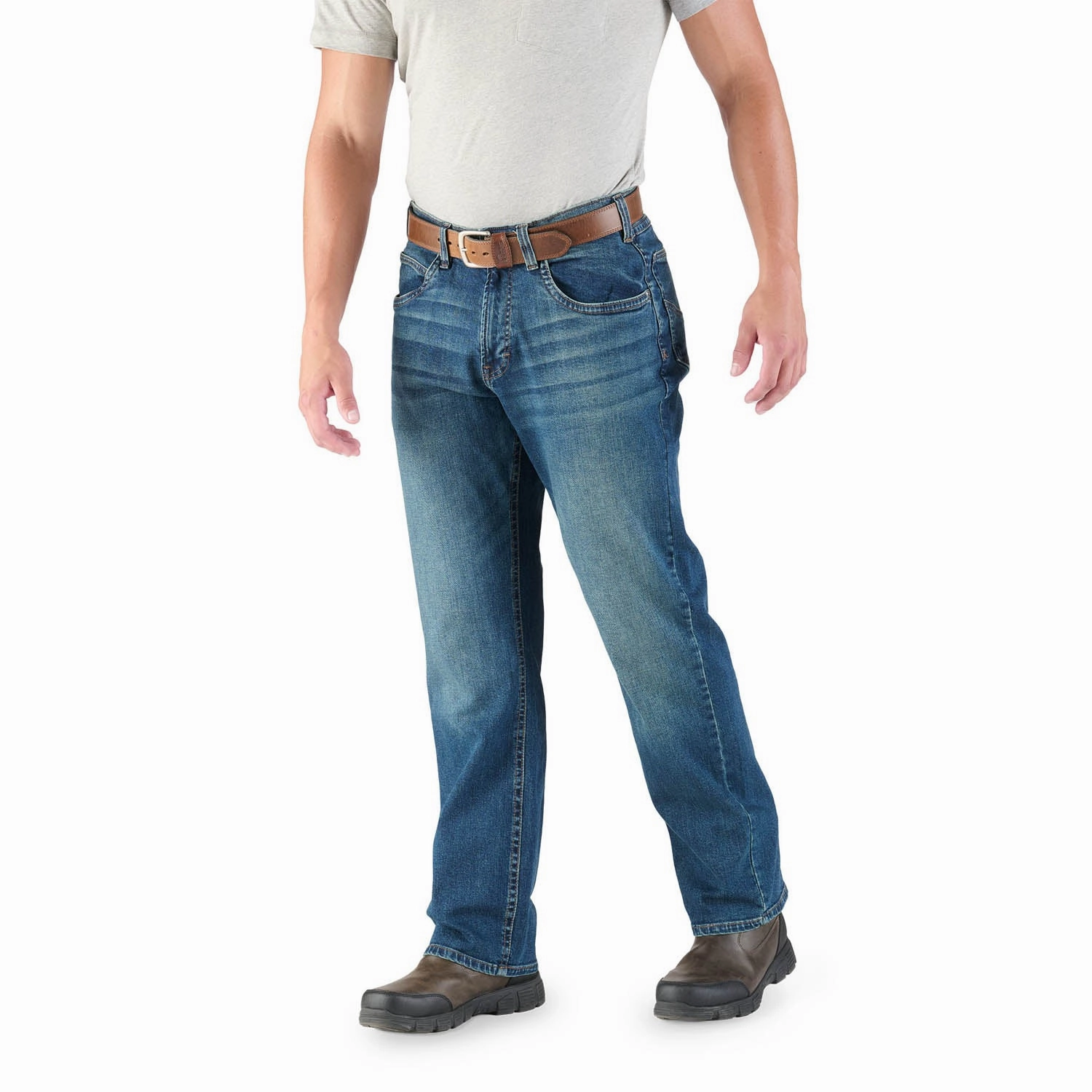 Beach Day Sustainable Pre Shrunk Material Berne Mens Dark Wash Cotton Blend Highland Flex Bootcut Jeans