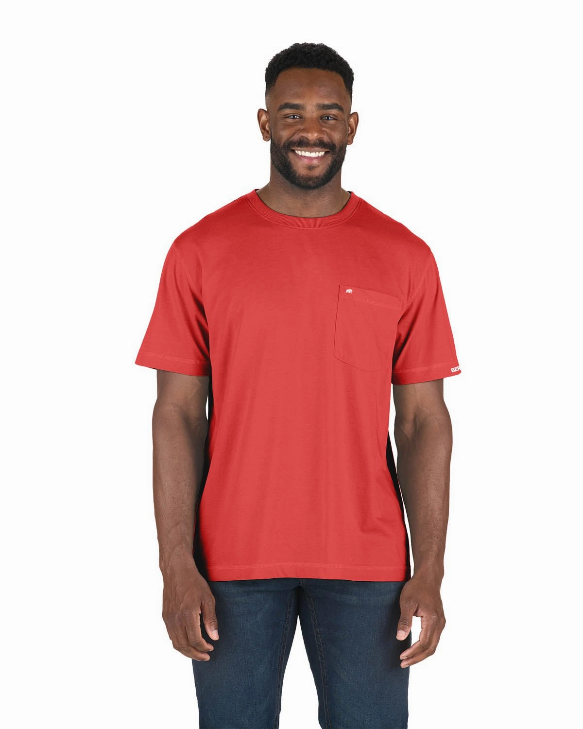 Berne Mens Deep Red Cotton Blend Light Performance Tee S/S Layering Piece Sustainable Dye Process
