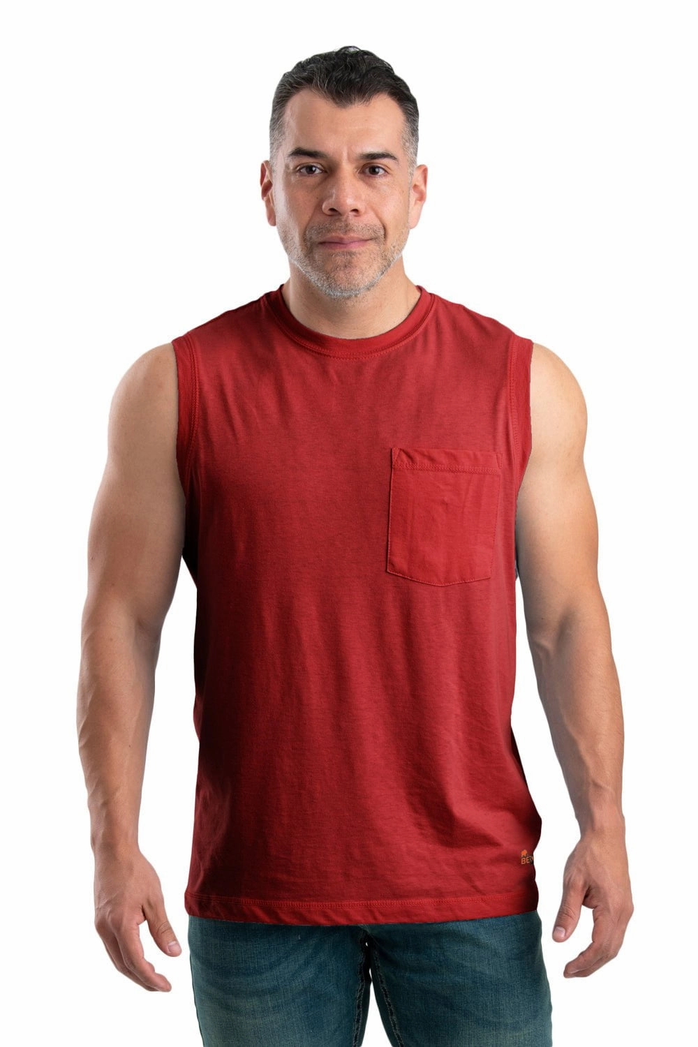 Berne Mens Deep Red Cotton Blend Performance Pocket Tee S/L Neutral Shade