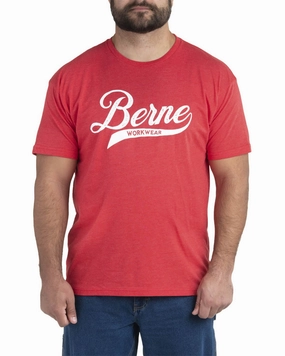 Berne Mens Deep Red Cotton Blend Script Tee S/S Durable Stitching