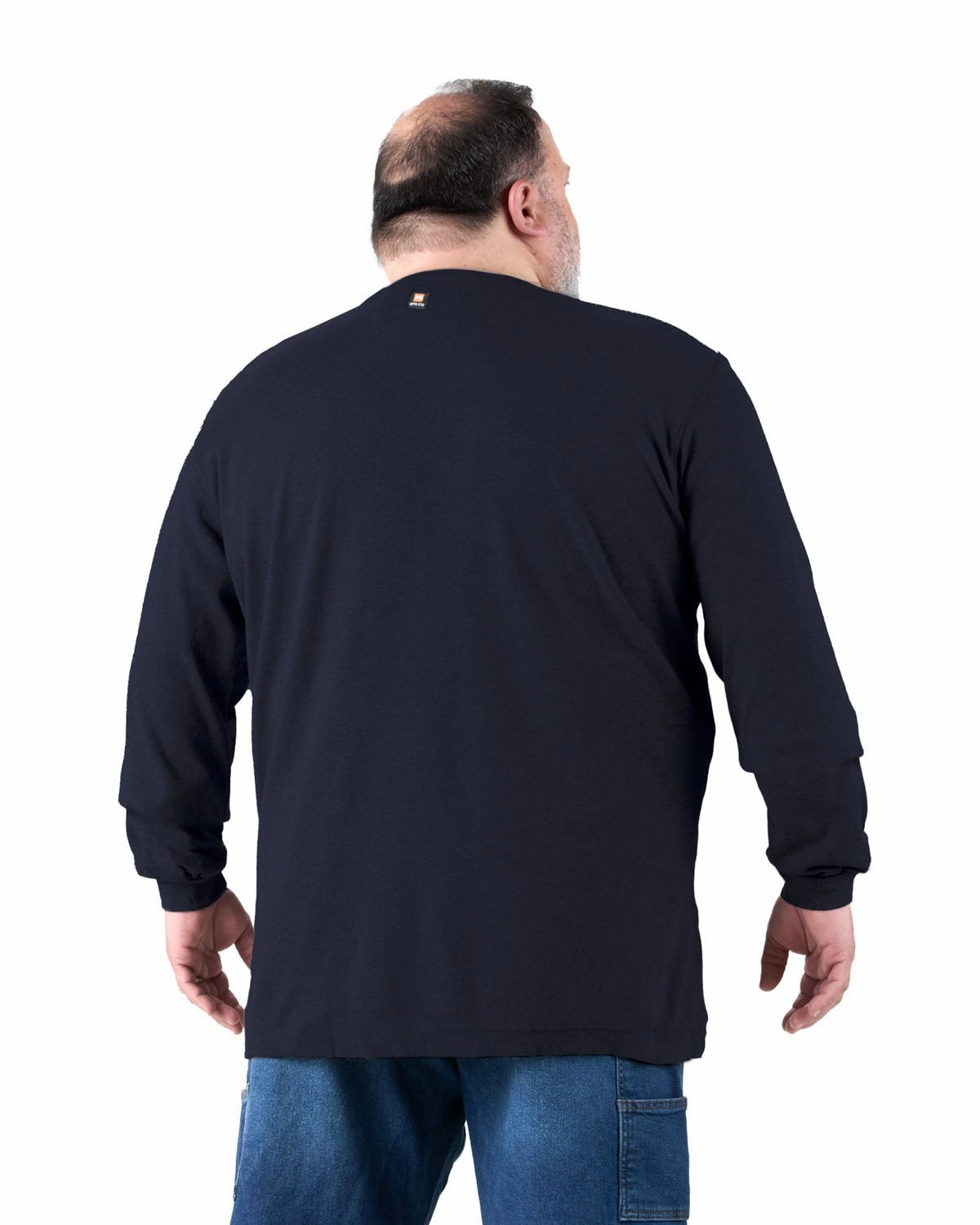 All-day Comfort Berne Mens Flame Resistant Crew Neck Pocket Navy 100% Cotton L/S T-Shirt