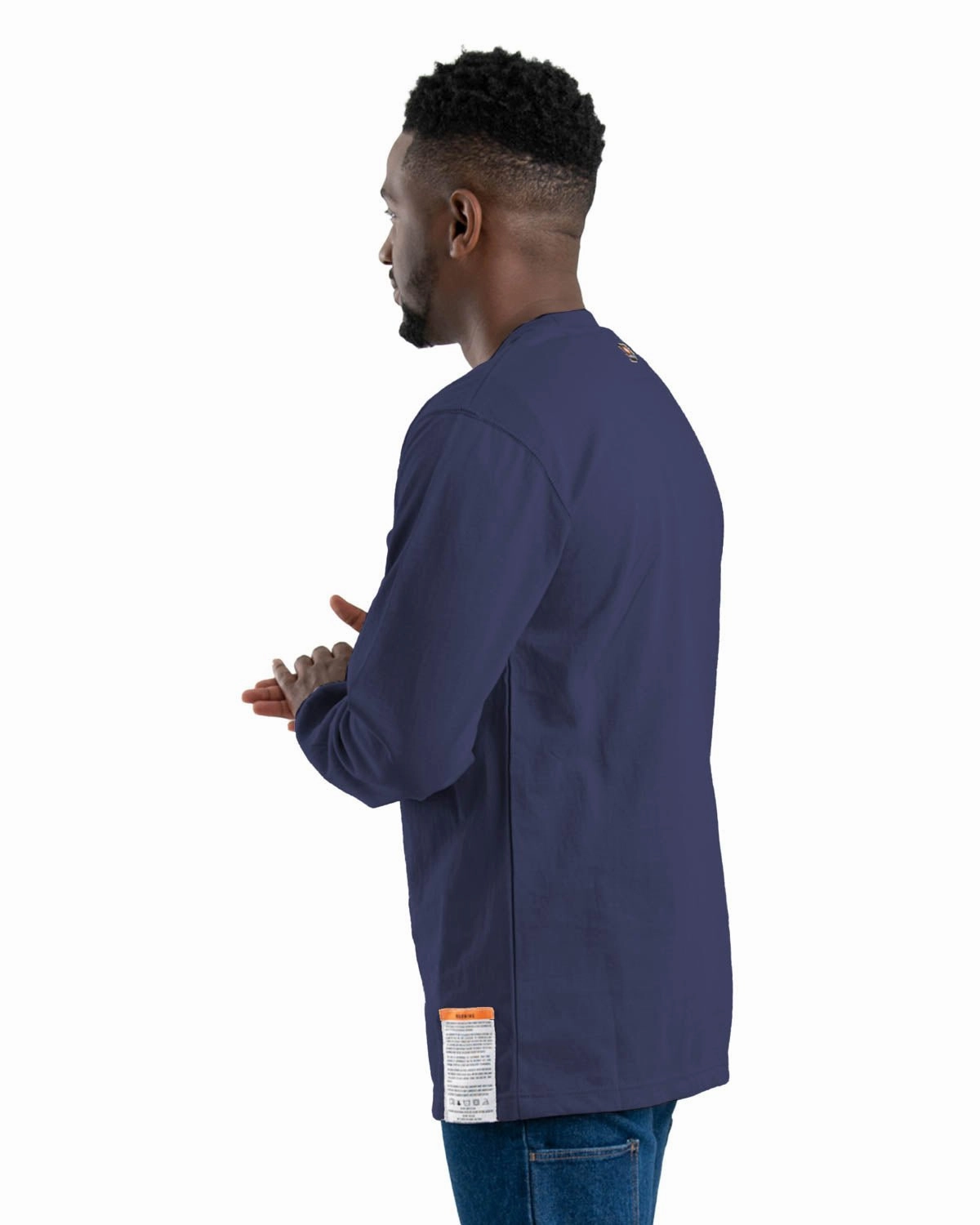 Stretchable Berne Mens Flame Resistant Crew Neck Pocket Navy 100% Cotton L/S T-Shirt