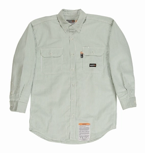 Berne Mens Green 100% Cotton FR Button Down Workshirt L/S Reinforced Elasticity Flexible Mobility