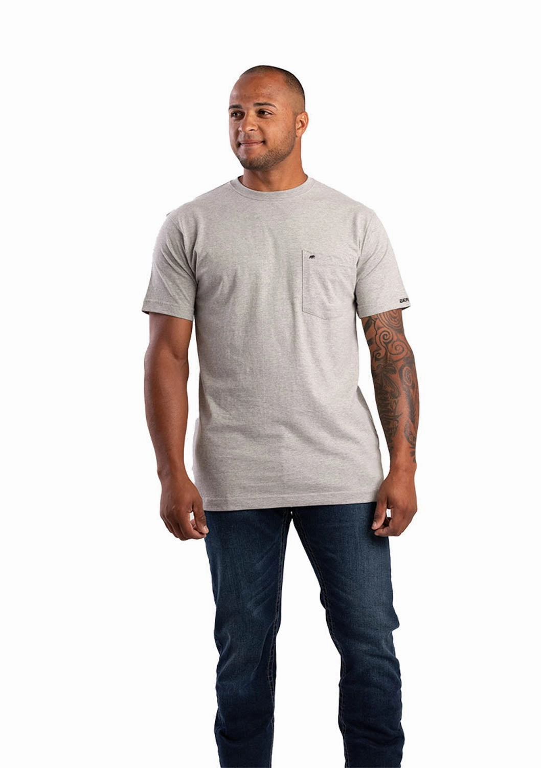 Berne Mens Grey Cotton Blend Heavyweight Pocket Tee S/S Creative Professional