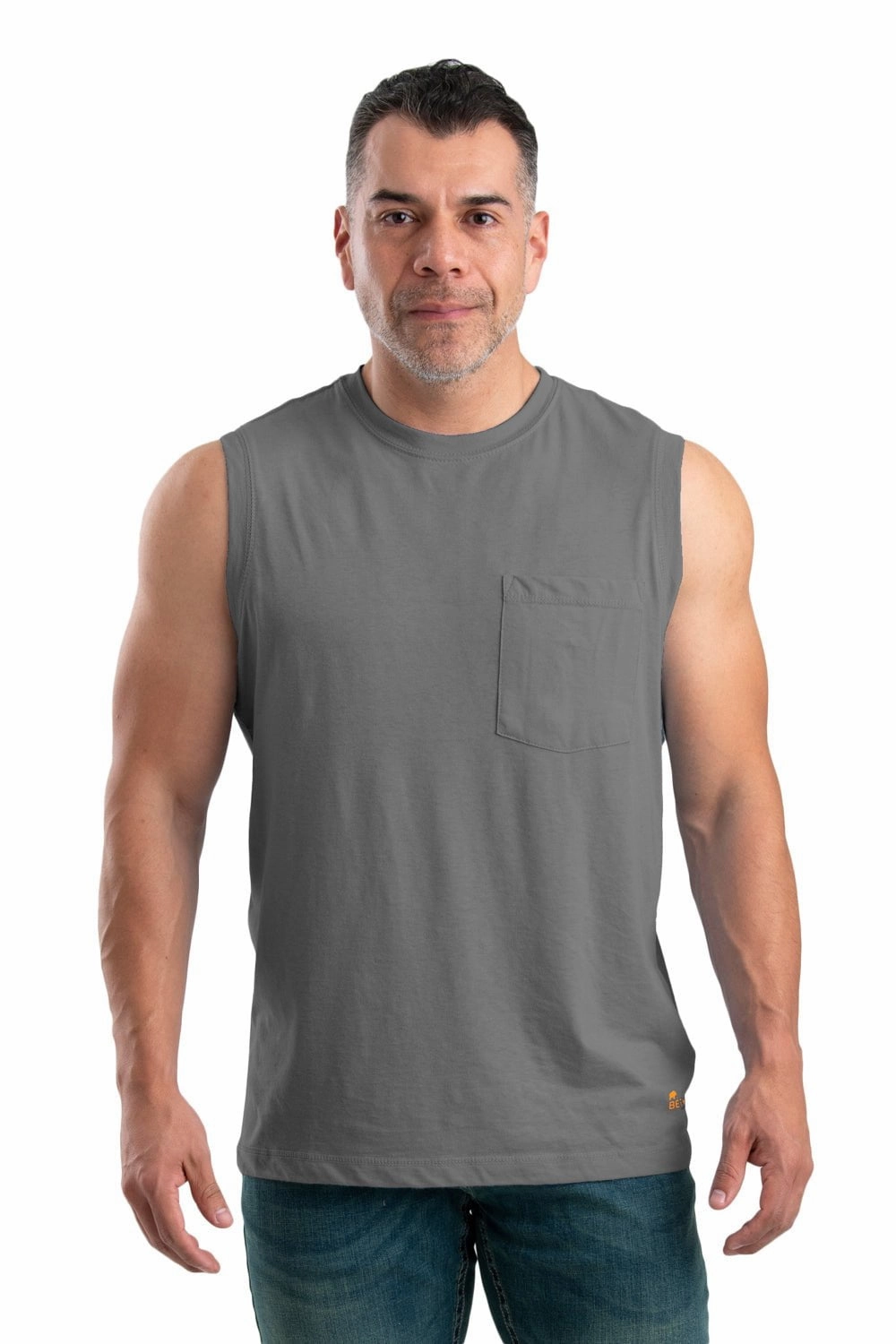 Berne Mens Grey Cotton Blend Performance Pocket Tee S/L Sustainable Weave