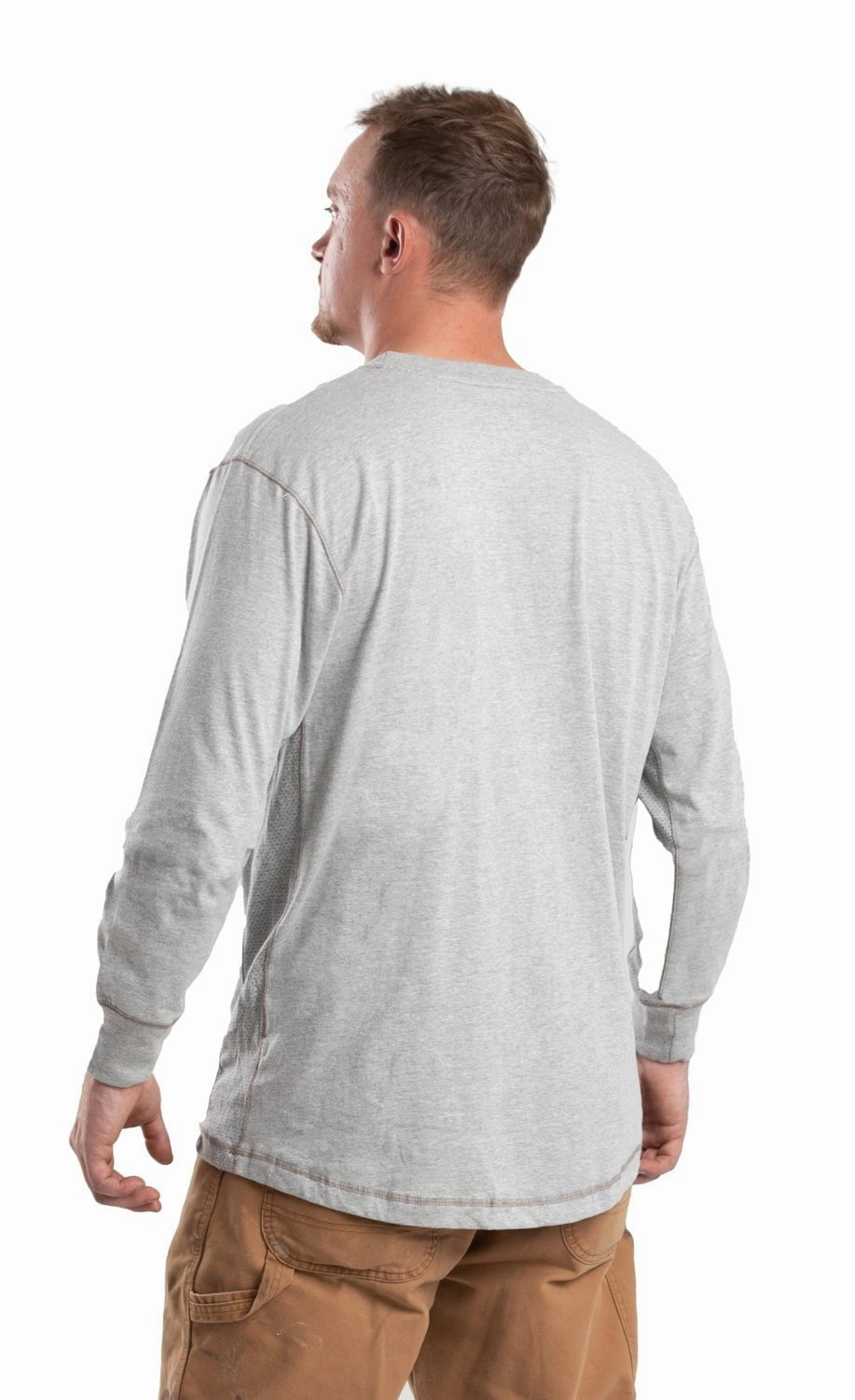Berne Mens Grey Cotton Blend WorkVent Performance Pocket Tee L/S Trend-Driven Raw edge