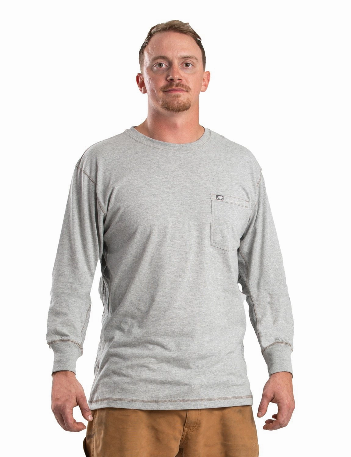 Berne Mens Grey Cotton Blend WorkVent Performance Pocket Tee L/S Eco friendly materials Designer Look