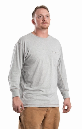 Sustainable Dye Process Berne Mens Grey Cotton Blend WorkVent Performance Pocket Tee L/S