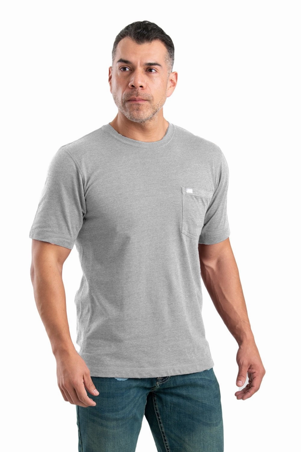 Non Static Finish Berne Mens Grey Cotton Blend WorkVent Performance Pocket Tee S/S