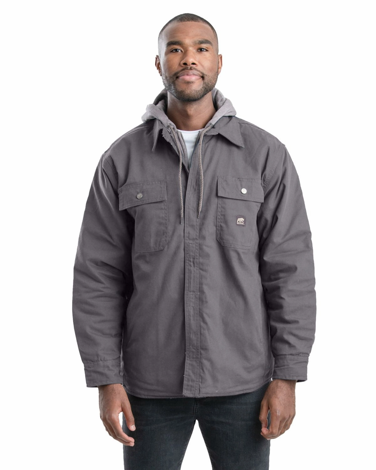 Berne Mens Heartland Duck Hooded Shirt Grey 100% Cotton Jacket AirflowVents