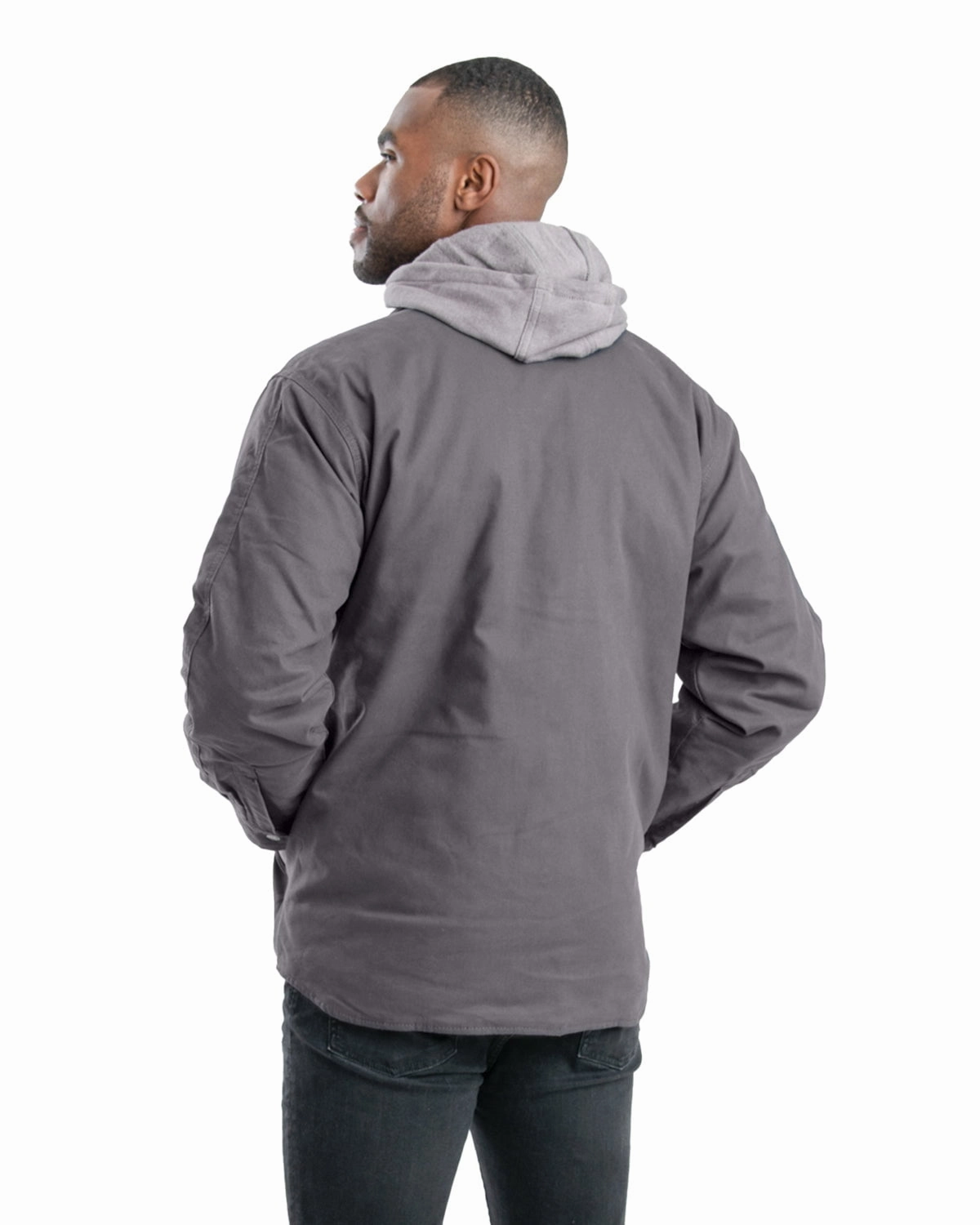 Outdoor Ready Low Profile Collar Berne Mens Heartland Duck Hooded Shirt Grey 100% Cotton Jacket