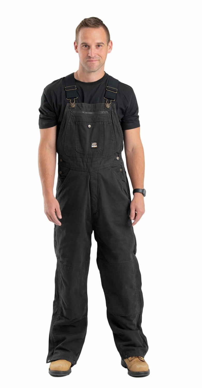 Berne Mens Heartland Insulated Washed Duck Black 100% Cotton Bib Overall UV Block Weekend Chill Style