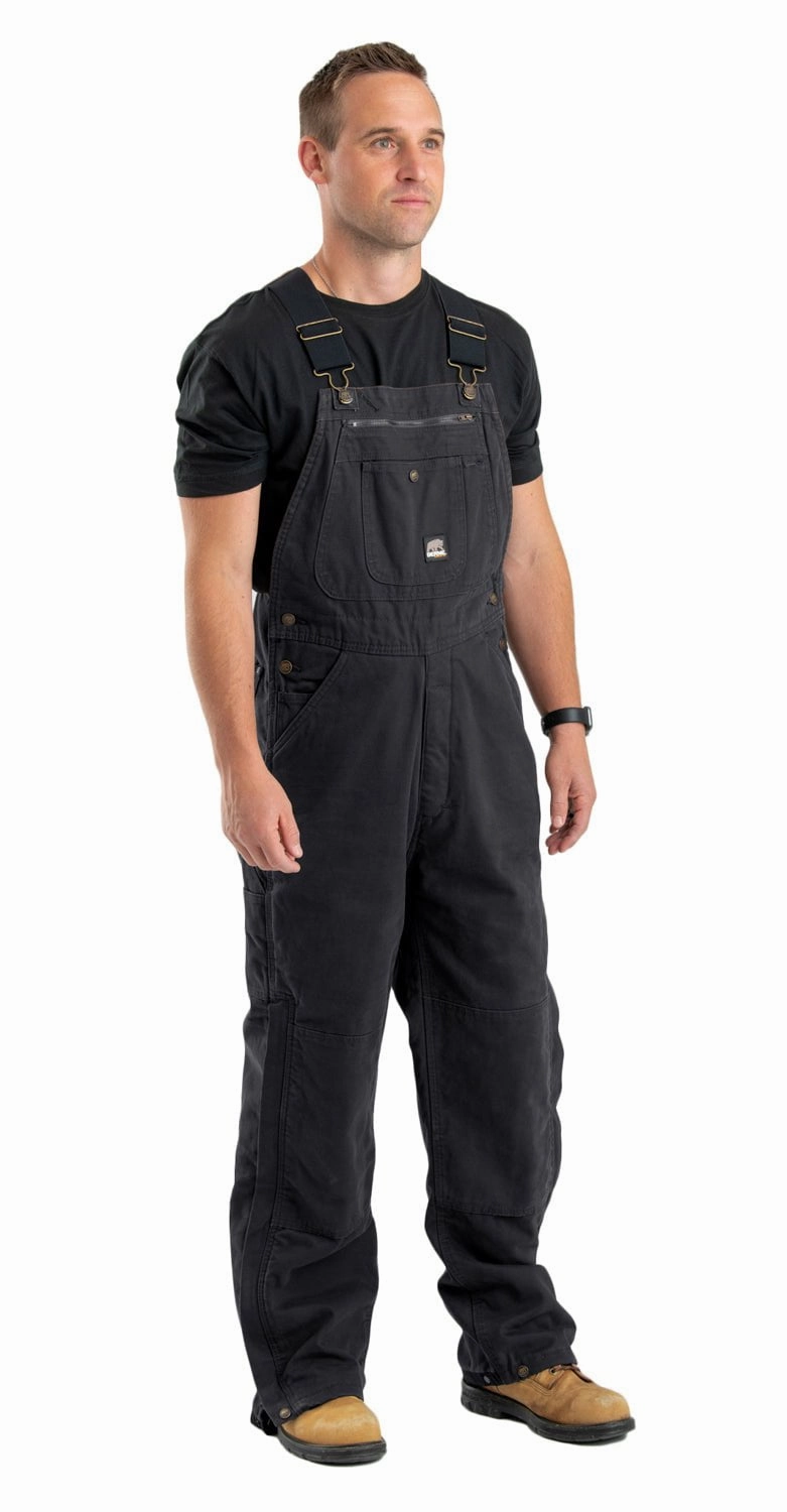 DoubleLayered Collar Clean Street Look Berne Mens Heartland Insulated Washed Duck Black 100% Cotton Bib Overall