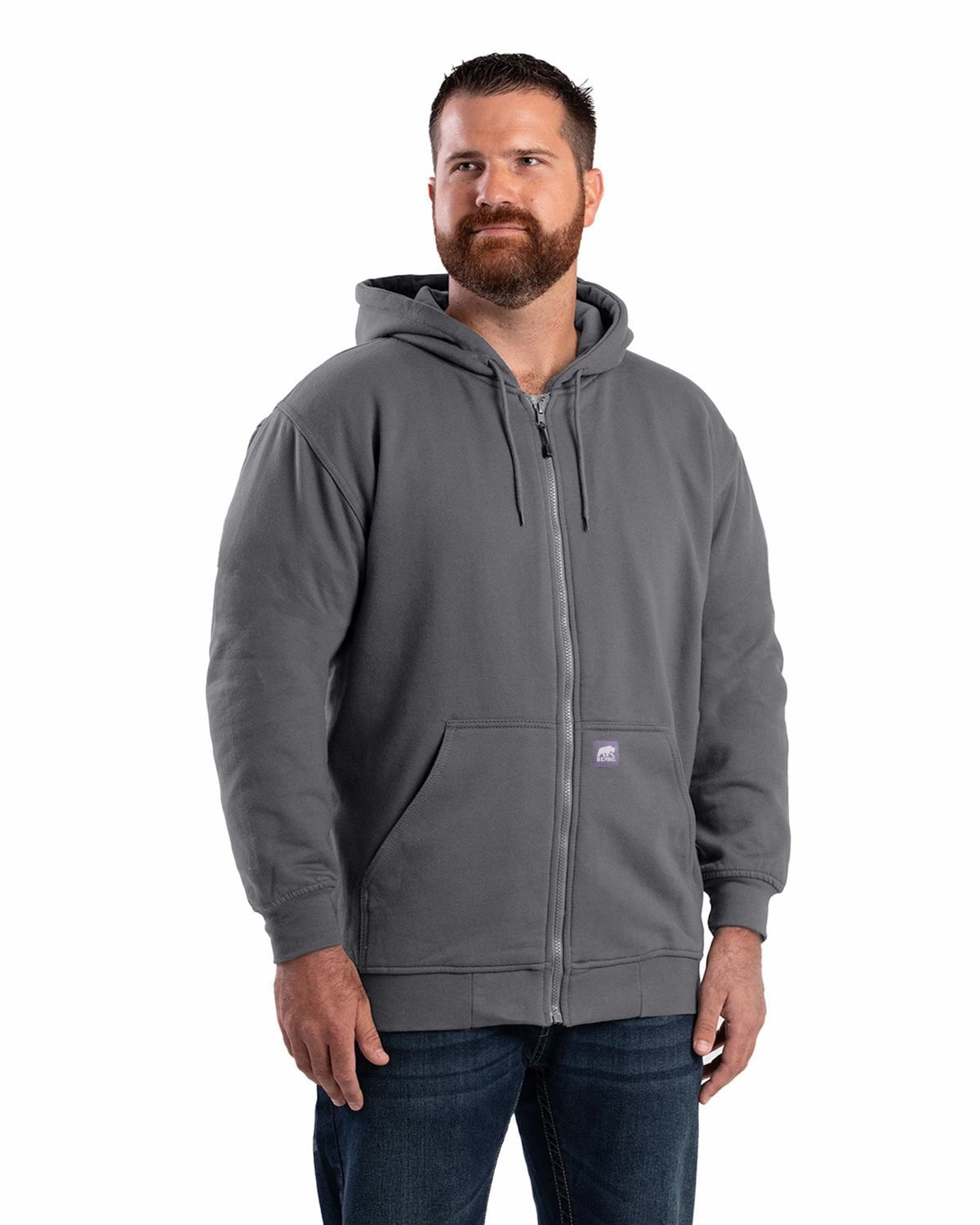 Nylon Shell Construction Berne Mens Heritage Thermal-Lined Full-Zip Graphite Cotton Blend Hoodie