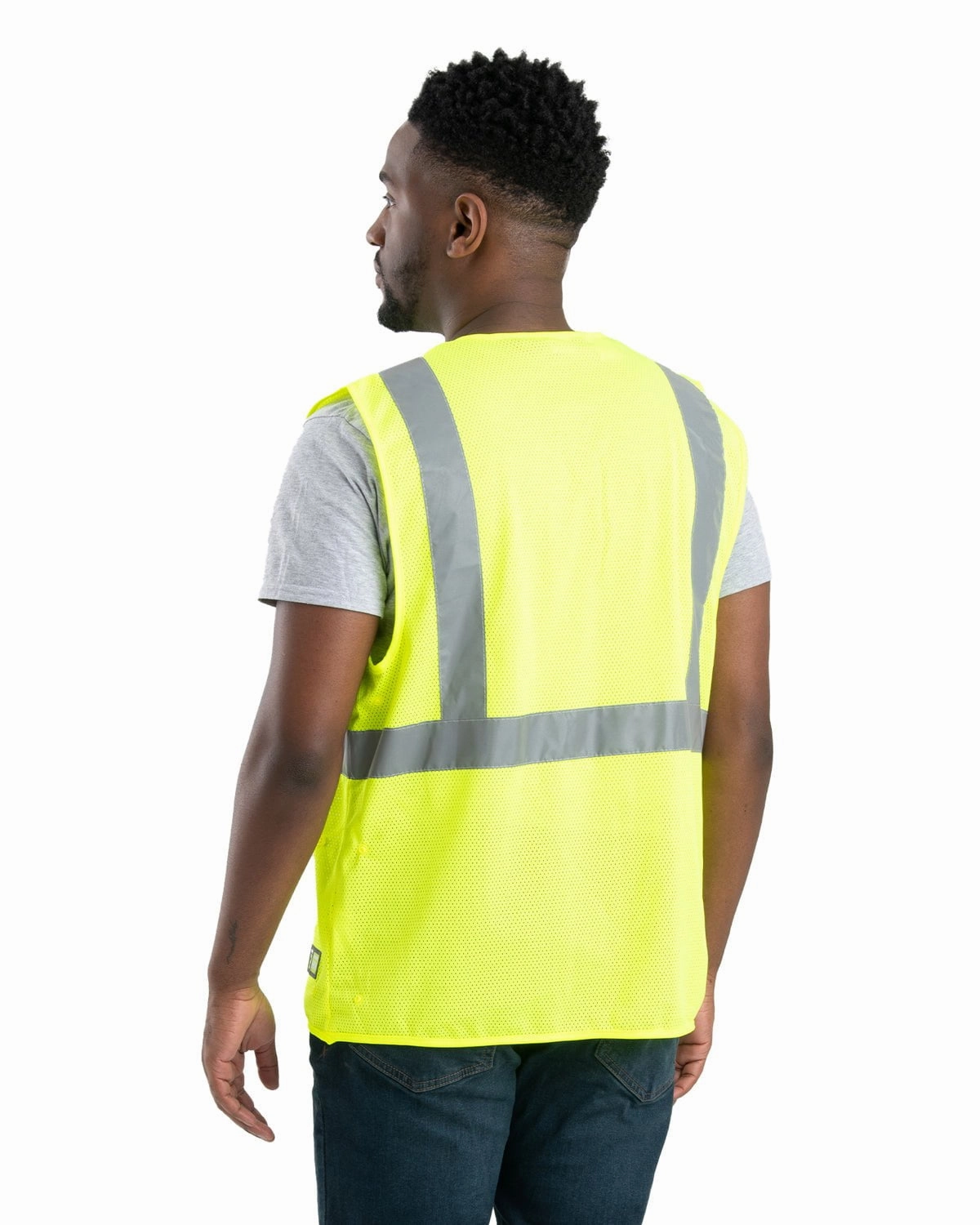Berne Mens Hi Vis Class 2 Economy Mesh Yellow 100% Polyester Vest Microfiber texture