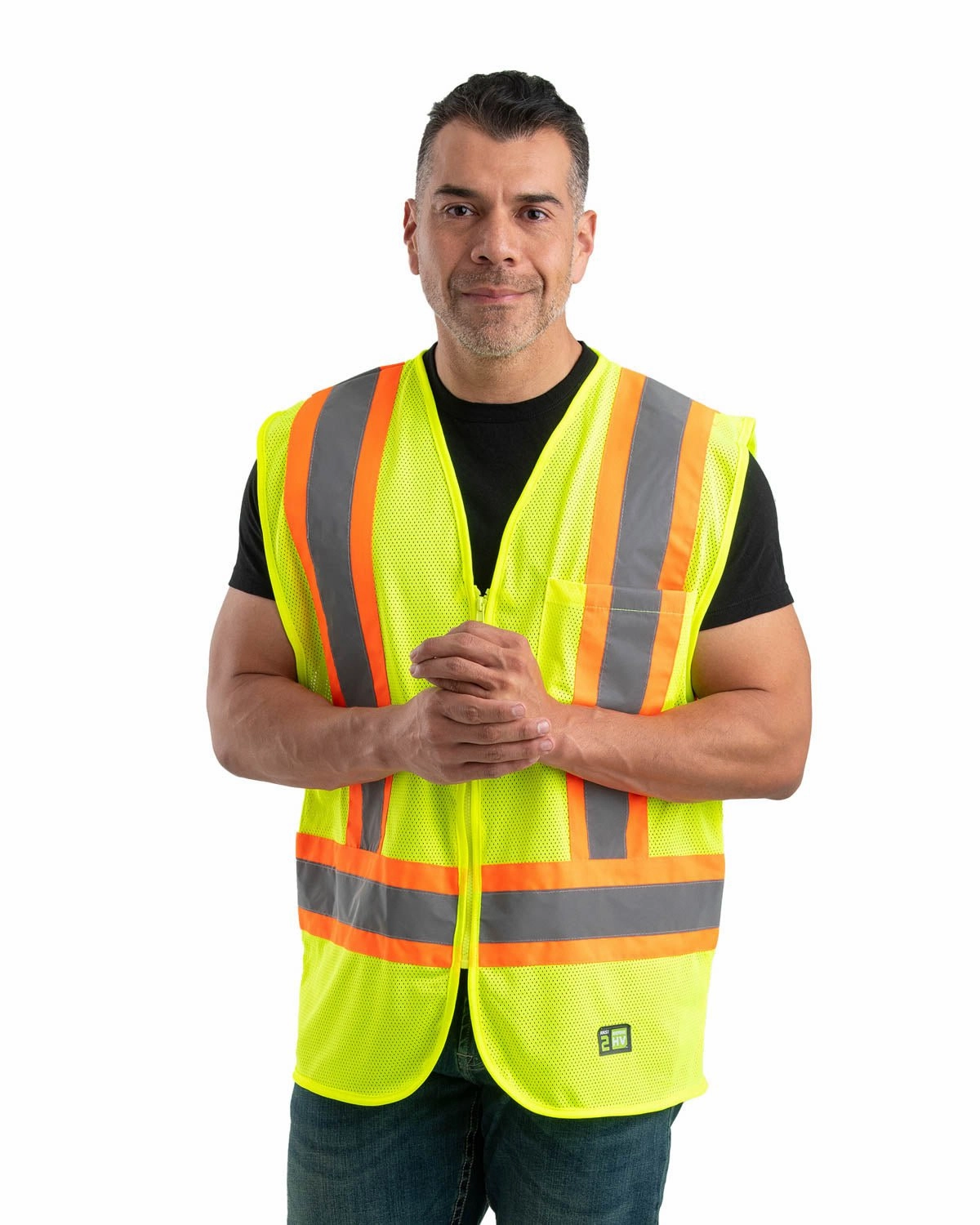 Comfort Fit Cut Flatlock stitching Berne Mens Hi Vis Class 2 Multi-Color Mesh Yellow 100% Polyester Vest