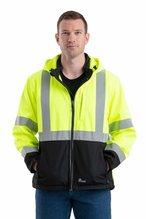 Ultra Flexible Berne Mens Hi Vis Class 3 Hooded Yellow Fleece Softshell Jacket
