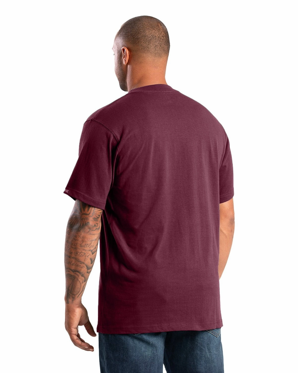 Berne Mens Highland Heavyweight Pocket Burgundy 100% Cotton S/S T-Shirt Active Trend Day-to-Night Look
