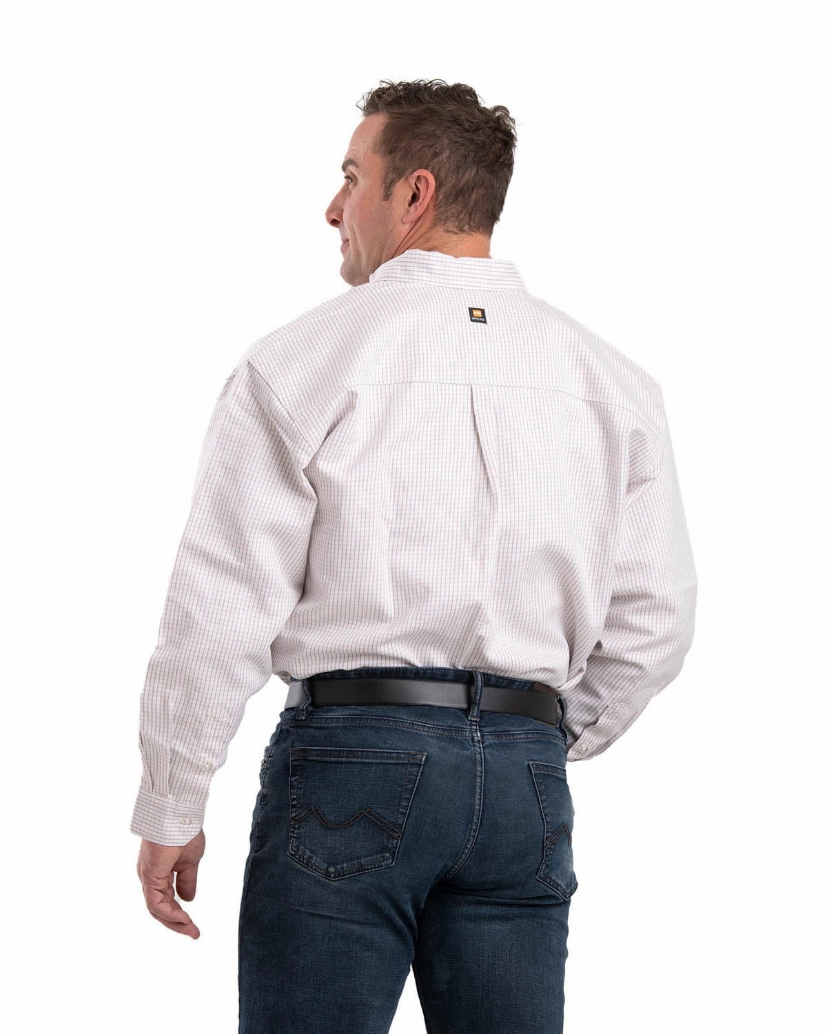 Berne Mens Khaki 100% Cotton FR Button Down Workshirt L/S Wrinkle Resistant