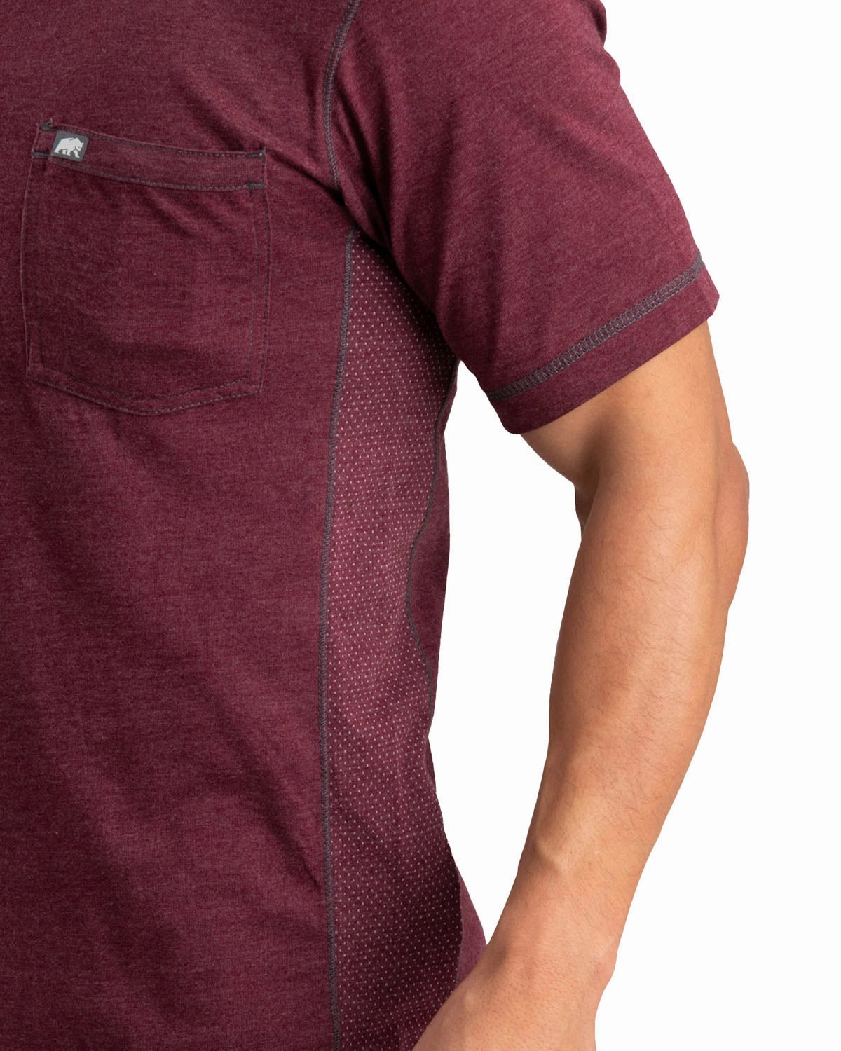 Breathable mesh Soft Touch Berne Mens Maroon Cotton Blend WorkVent Performance Pocket Tee S/S