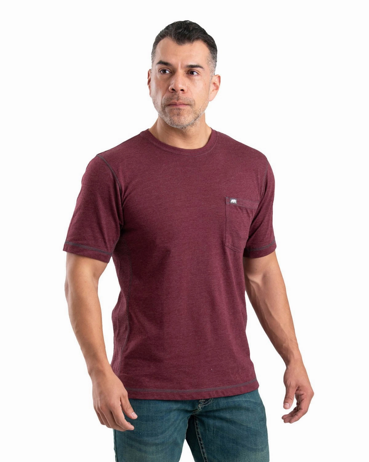 Polished Placket Berne Mens Maroon Cotton Blend WorkVent Performance Pocket Tee S/S