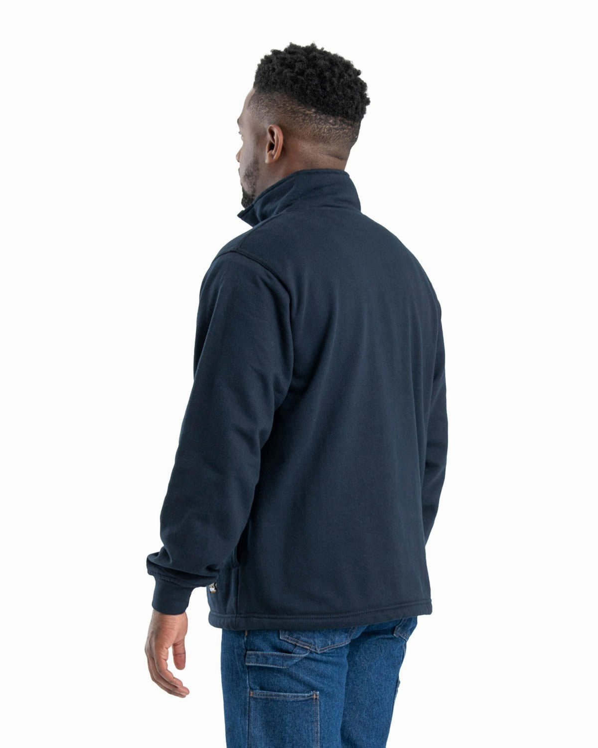 Edgy Fashion Unique Design Berne Mens Navy Cotton Blend Fleece Quarter Zip