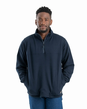 Wardrobe Essential Embroidered Detail Berne Mens Navy Cotton Blend Fleece Quarter Zip