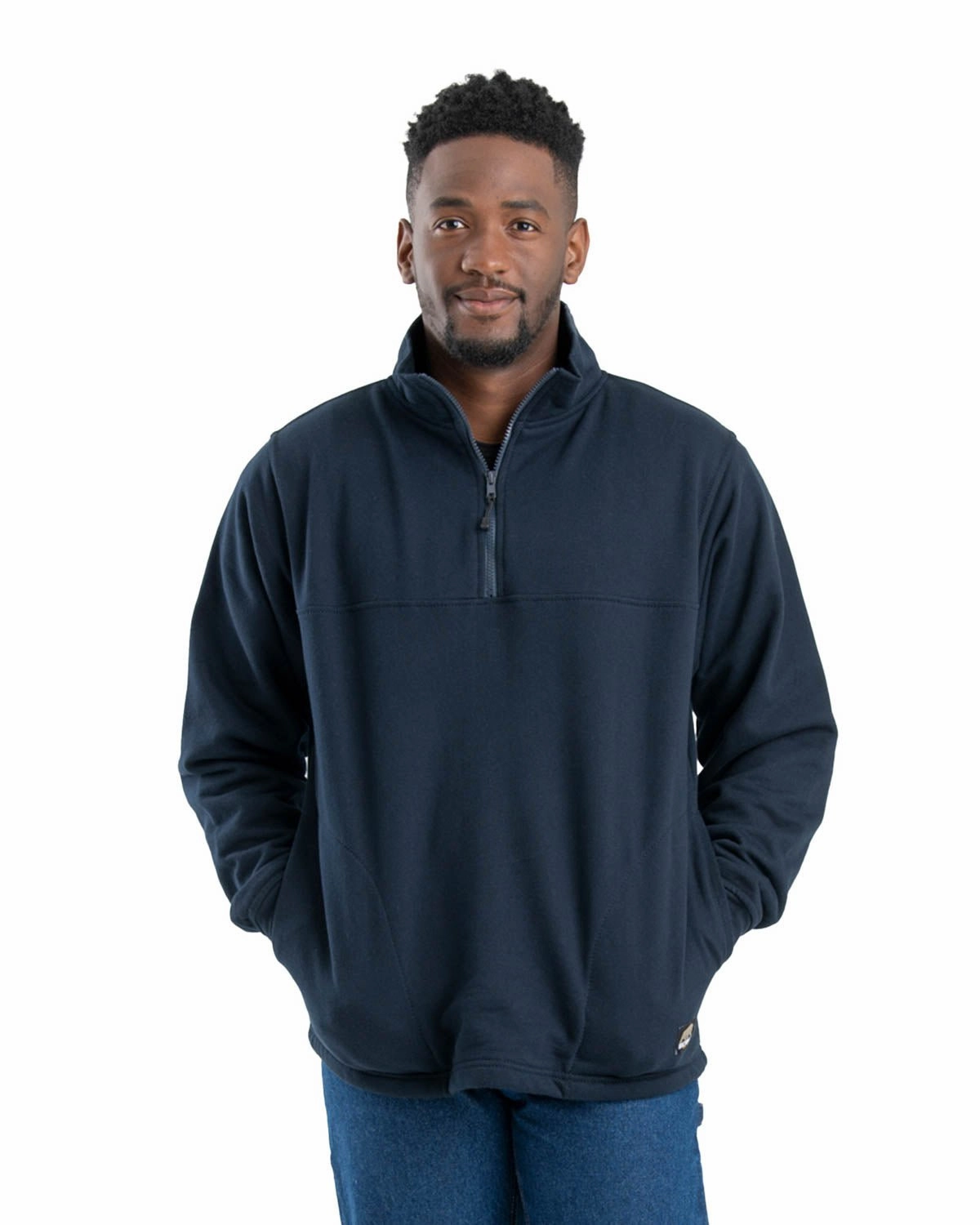 Neutral Tones Cooling Core Technology Berne Mens Navy Cotton Blend Fleece Quarter Zip