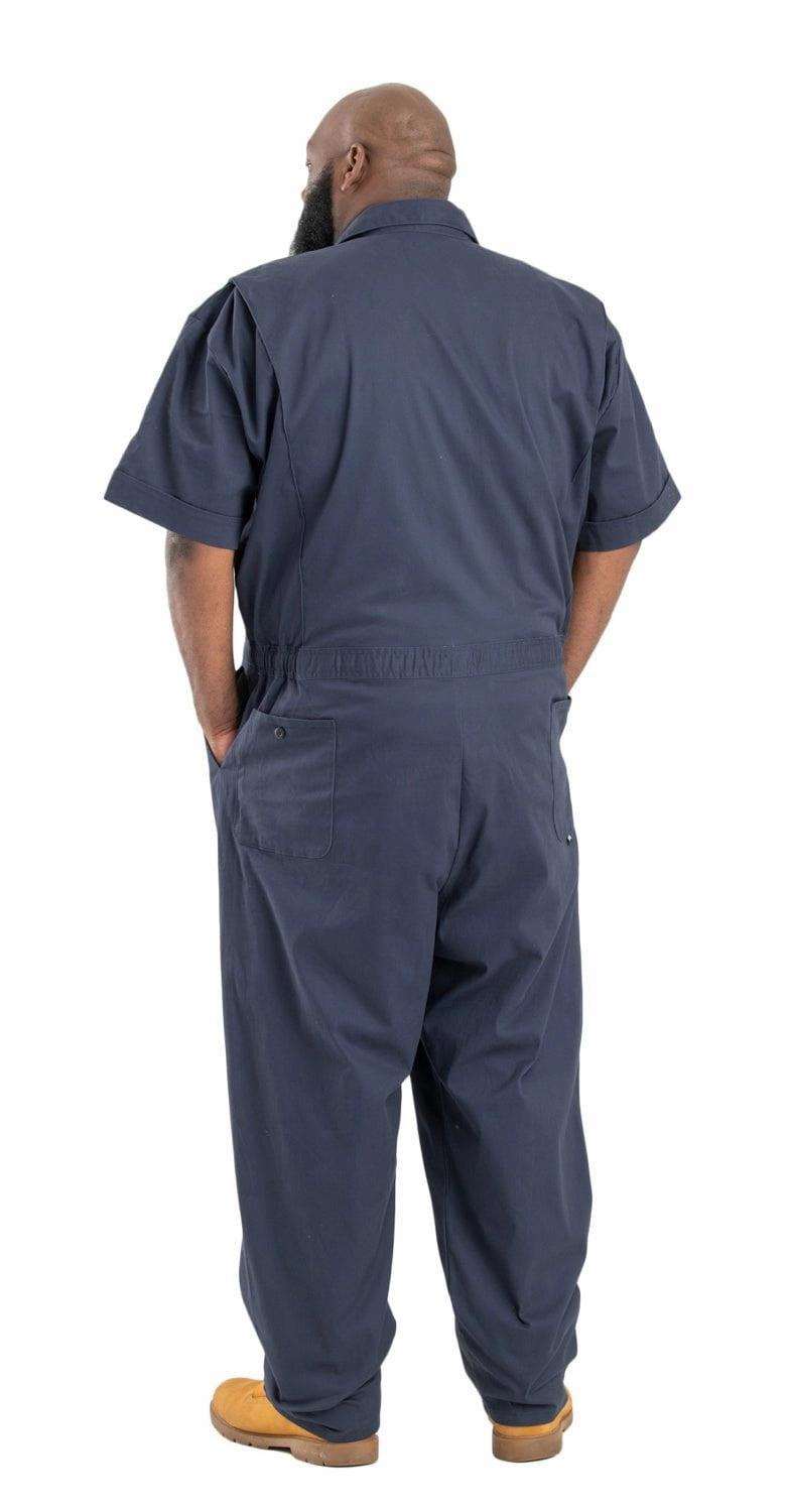 Berne Mens Navy Cotton Blend Highland Flex Poplin Coverall S/S Noise Free Movement FlexFoldPackaging