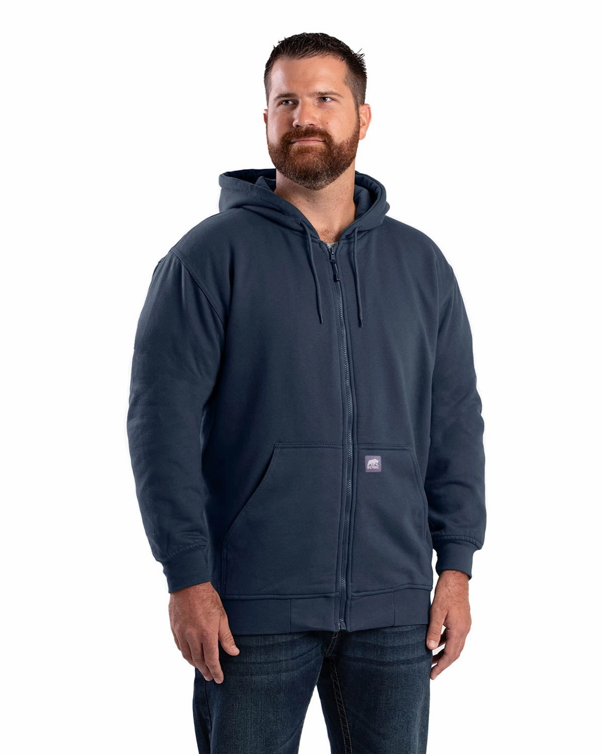 Berne Mens Navy Cotton Blend Hooded Sweatshirt Holiday Style