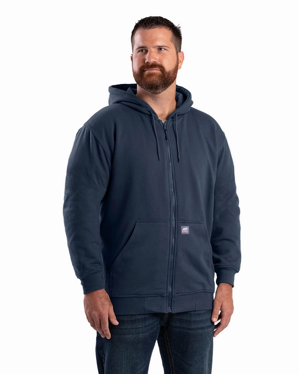 Berne Mens Navy Cotton Blend Hooded Sweatshirt Oversized style