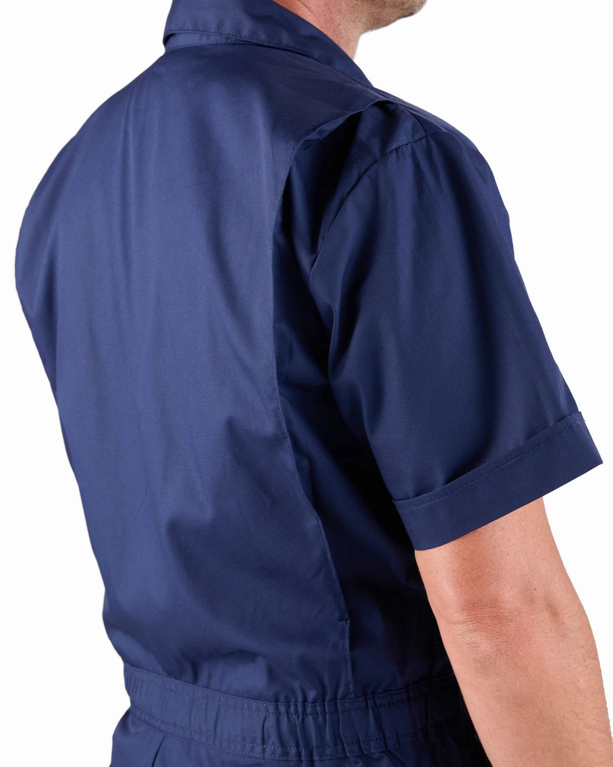 CompressionResistant Berne Mens Navy Cotton Blend Poplin Short Sleeve Coverall