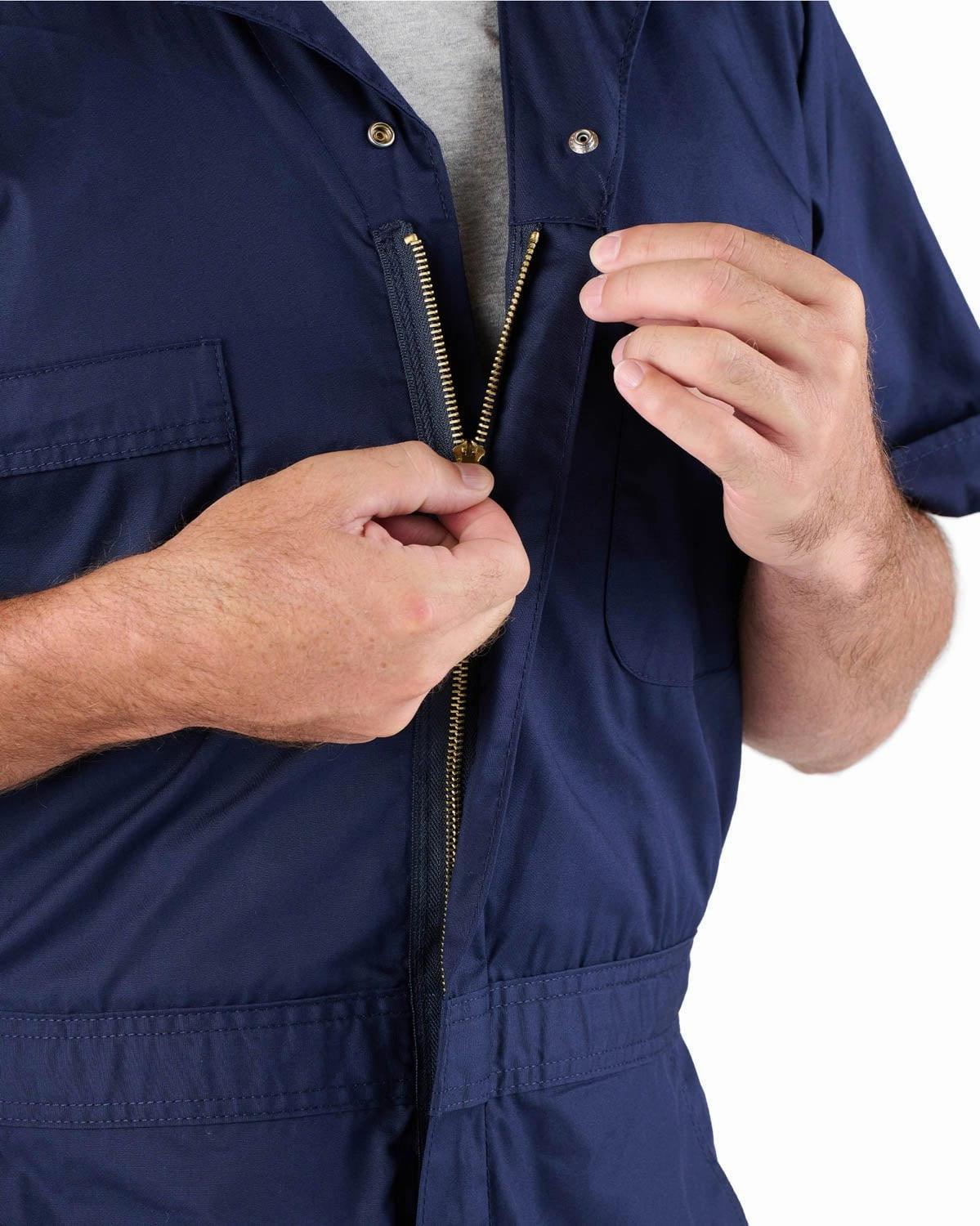 OdorResistant Treatment Simple Layers Berne Mens Navy Cotton Blend Poplin Short Sleeve Coverall