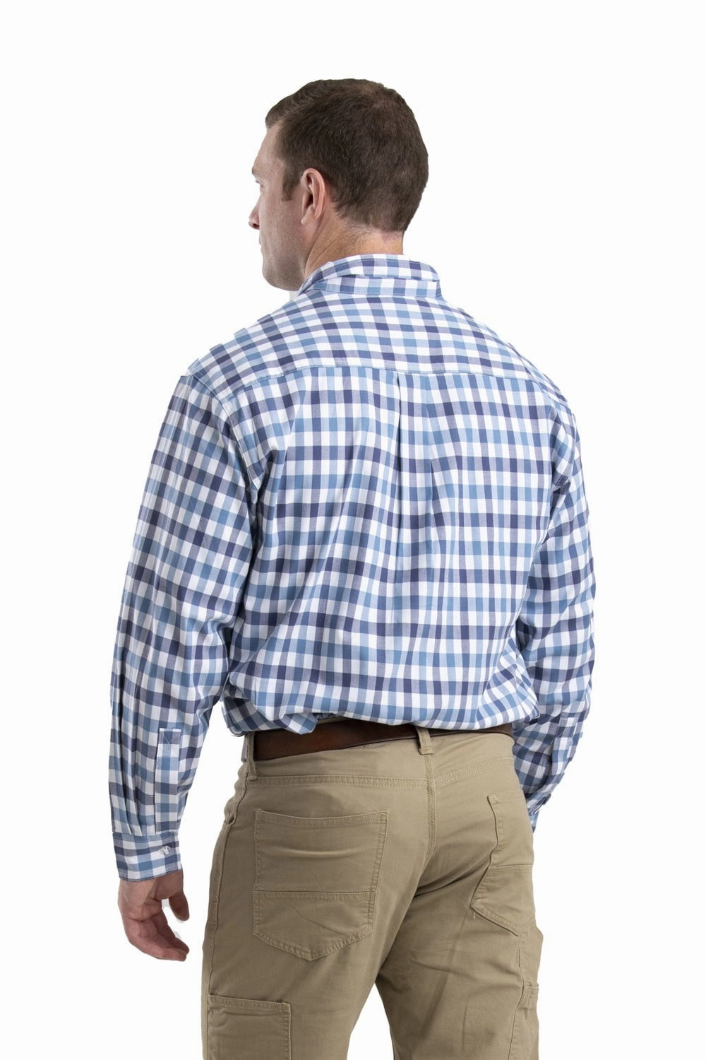 Berne Mens Plaid Blue U Cotton Blend Foreman Flex Button Down Shirt L/S Wrinkle Resistant Material