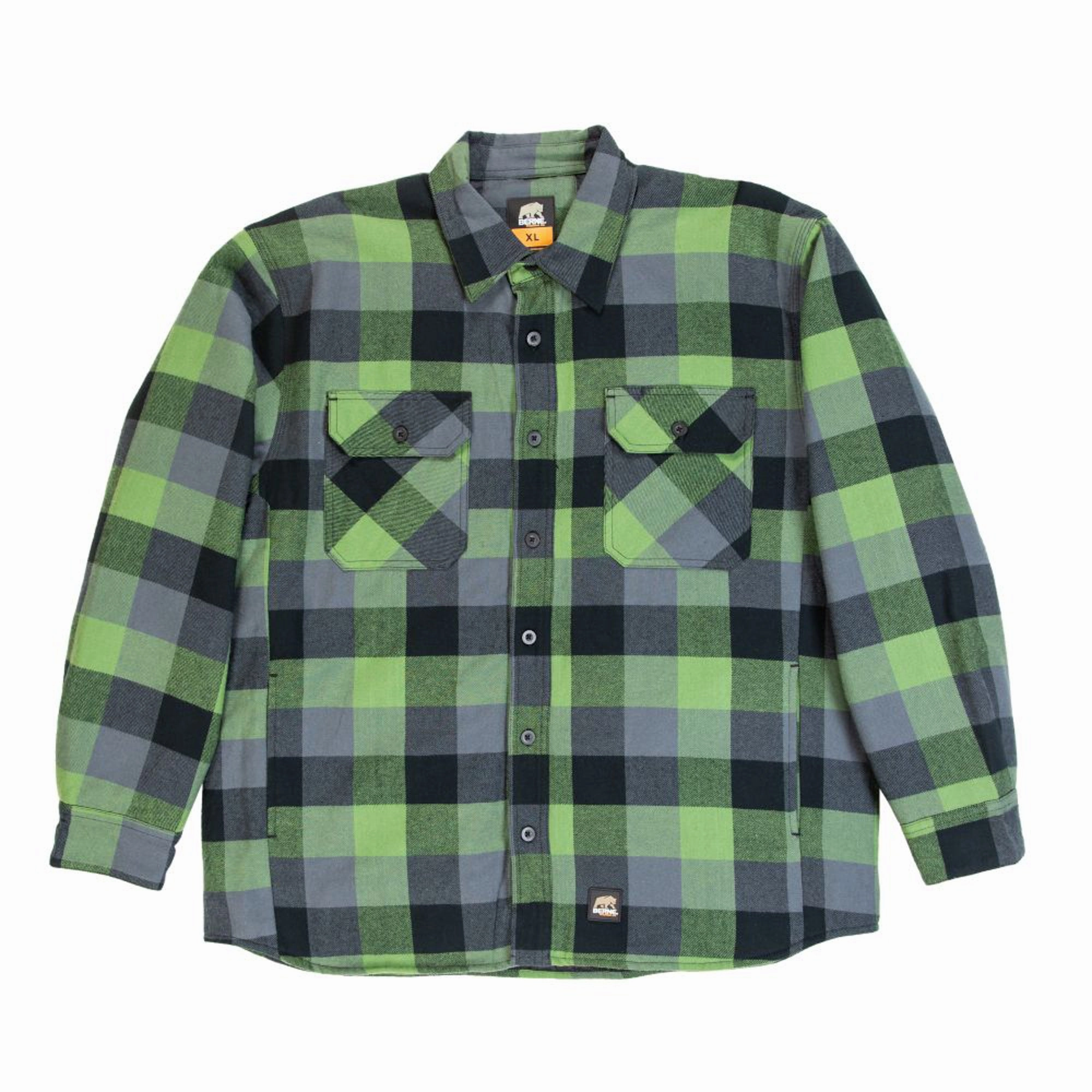 AntiStaticLayer Berne Mens Plaid Green E 100% Cotton Flannel Shirt Jacket L/S