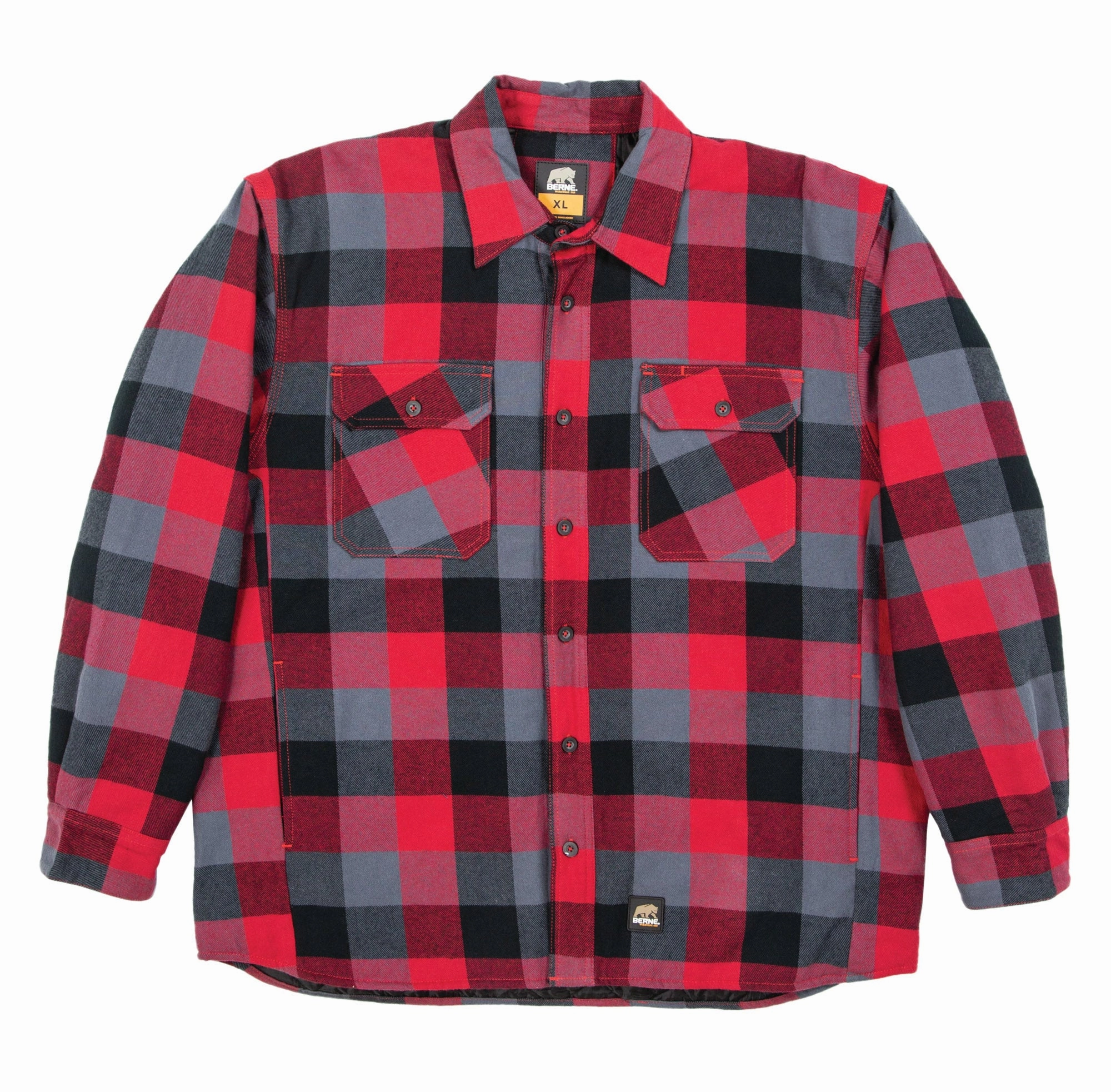 HighNeckDesign Reversible Layer Berne Mens Plaid Red E 100% Cotton Flannel Shirt Jacket L/S