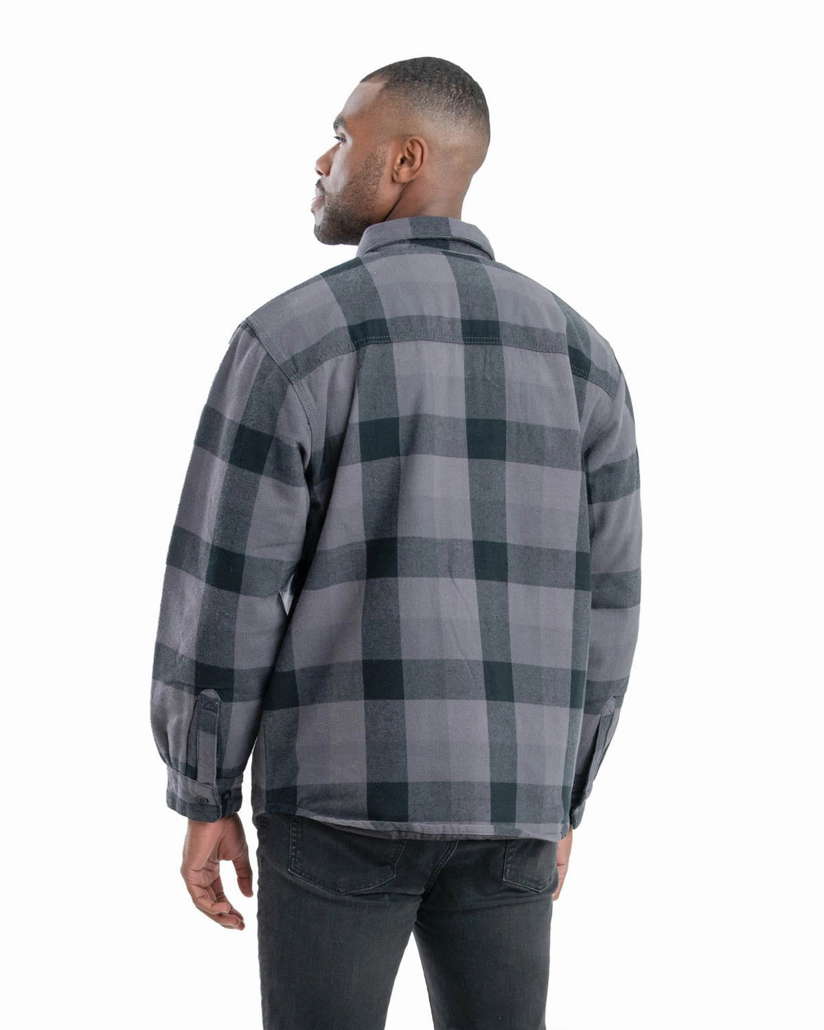 Berne Mens Plaid Slate 100% Cotton Flannel Shirt Jacket L/S Layered Drape Outdoor Adventure Wear