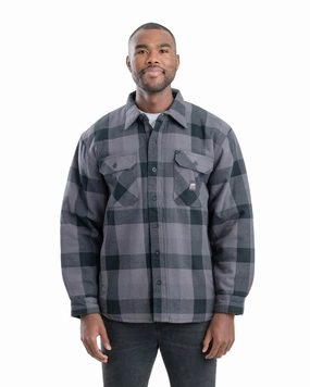 Berne Mens Plaid Slate 100% Cotton Flannel Shirt Jacket L/S High Collar Structure