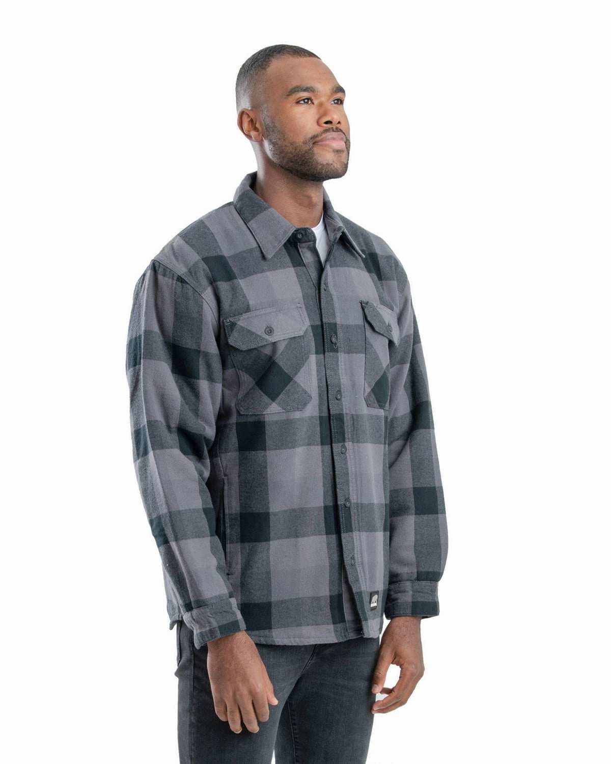 Moisture Wicking Fabric Berne Mens Plaid Slate 100% Cotton Flannel Shirt Jacket L/S
