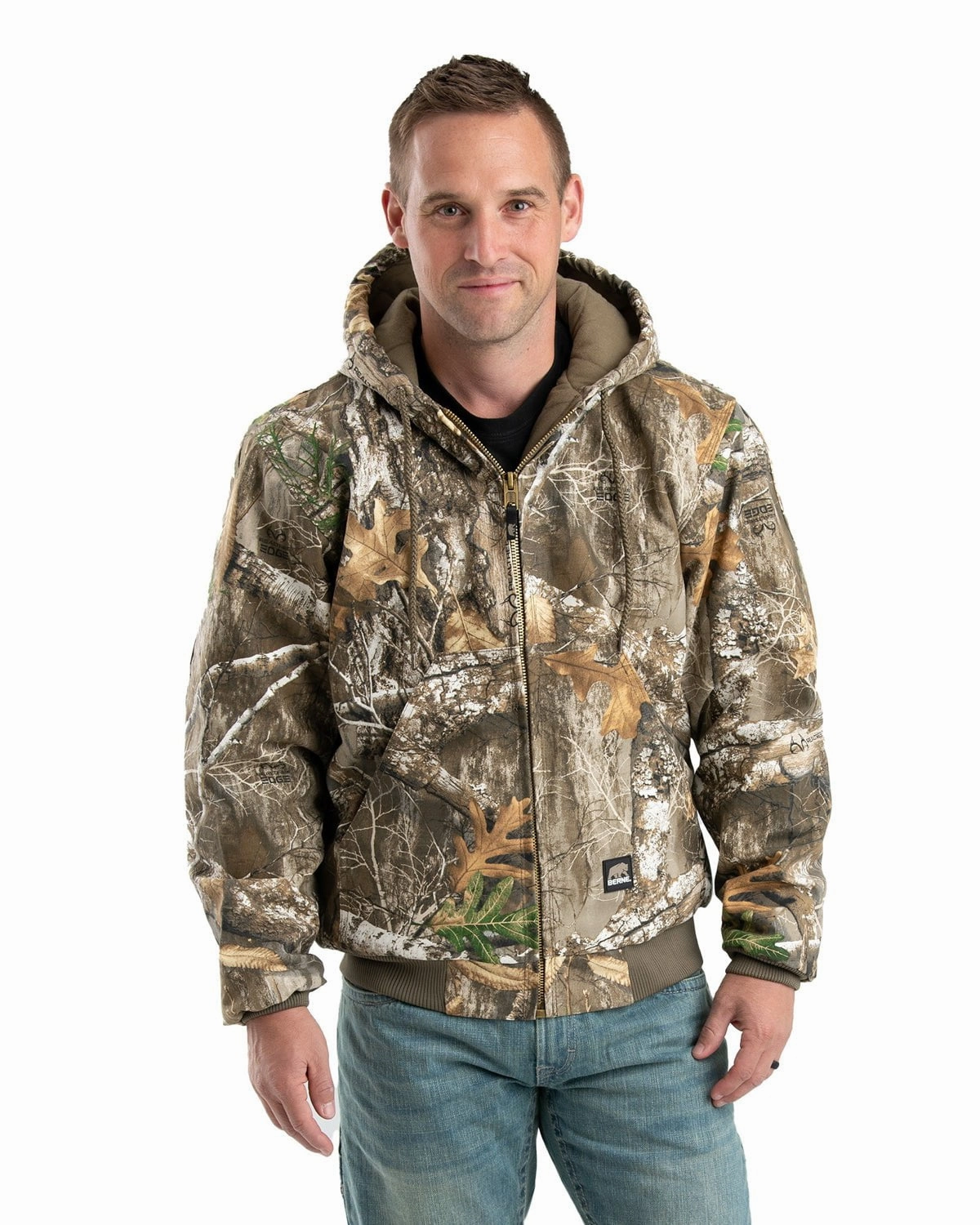 Utility Pockets Berne Mens Realtree Edge 100% Cotton Hooded Jacket