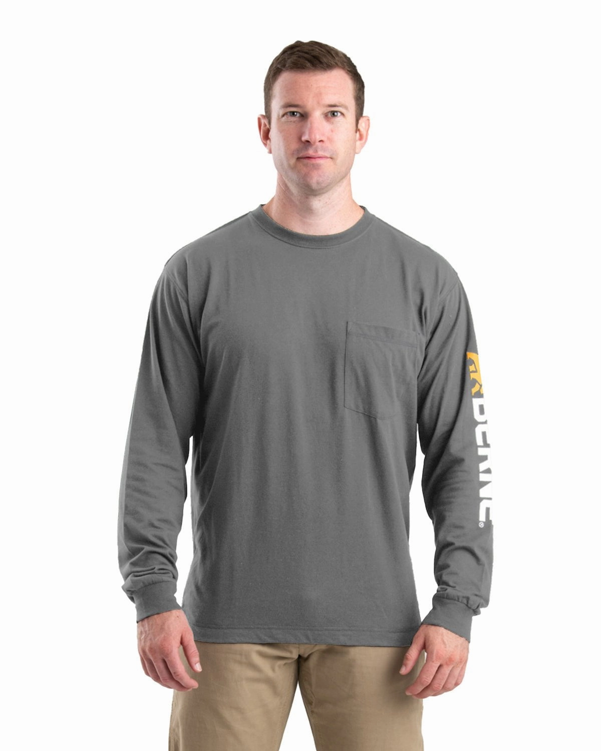 Berne Mens Signature Performance Slate Cotton Blend L/S T-Shirt Yarn Dyed Fabric Stretchable Armholes