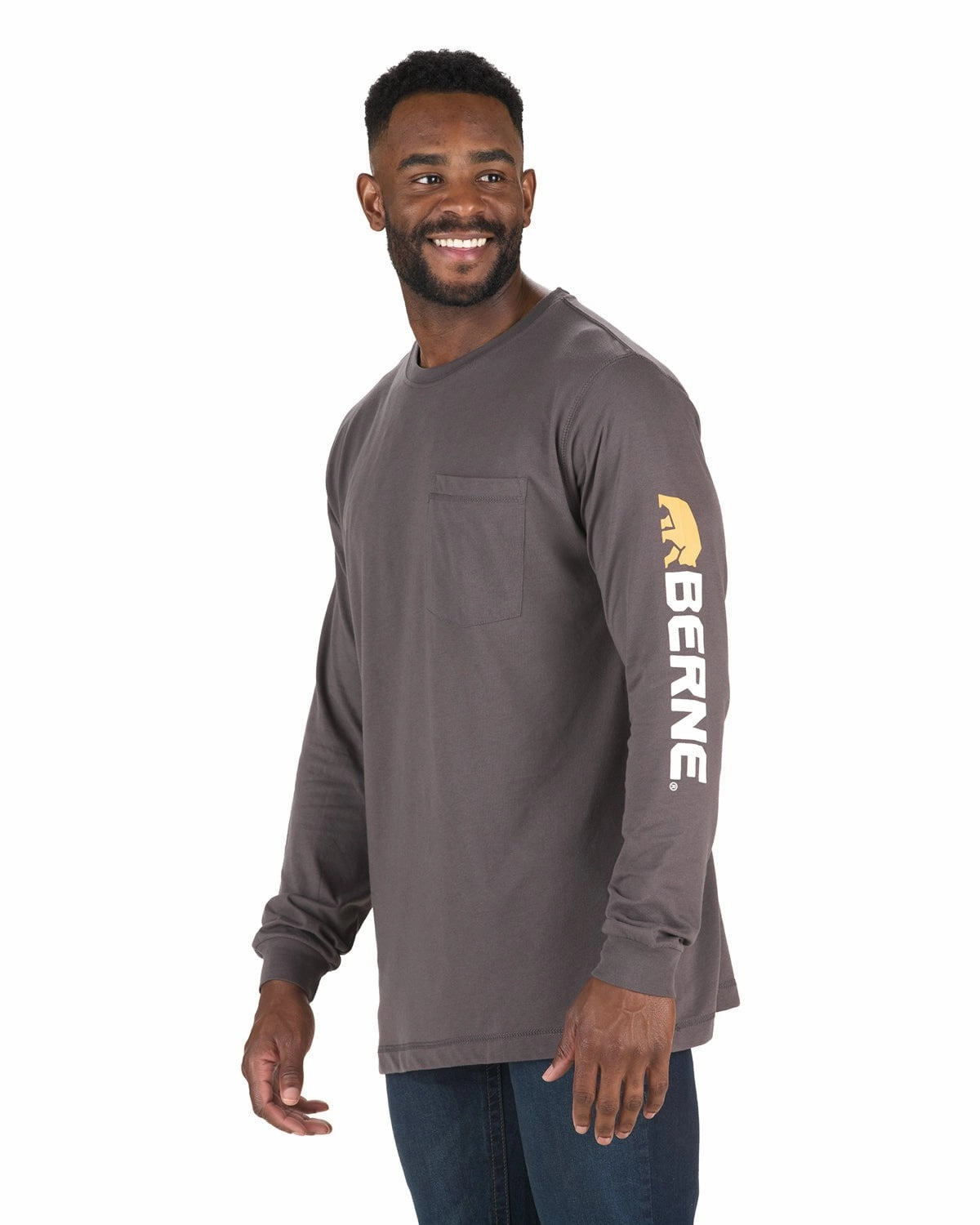 Berne Mens Signature Performance Slate Cotton Blend L/S T-Shirt Comfy Pieces Seam Free Edging