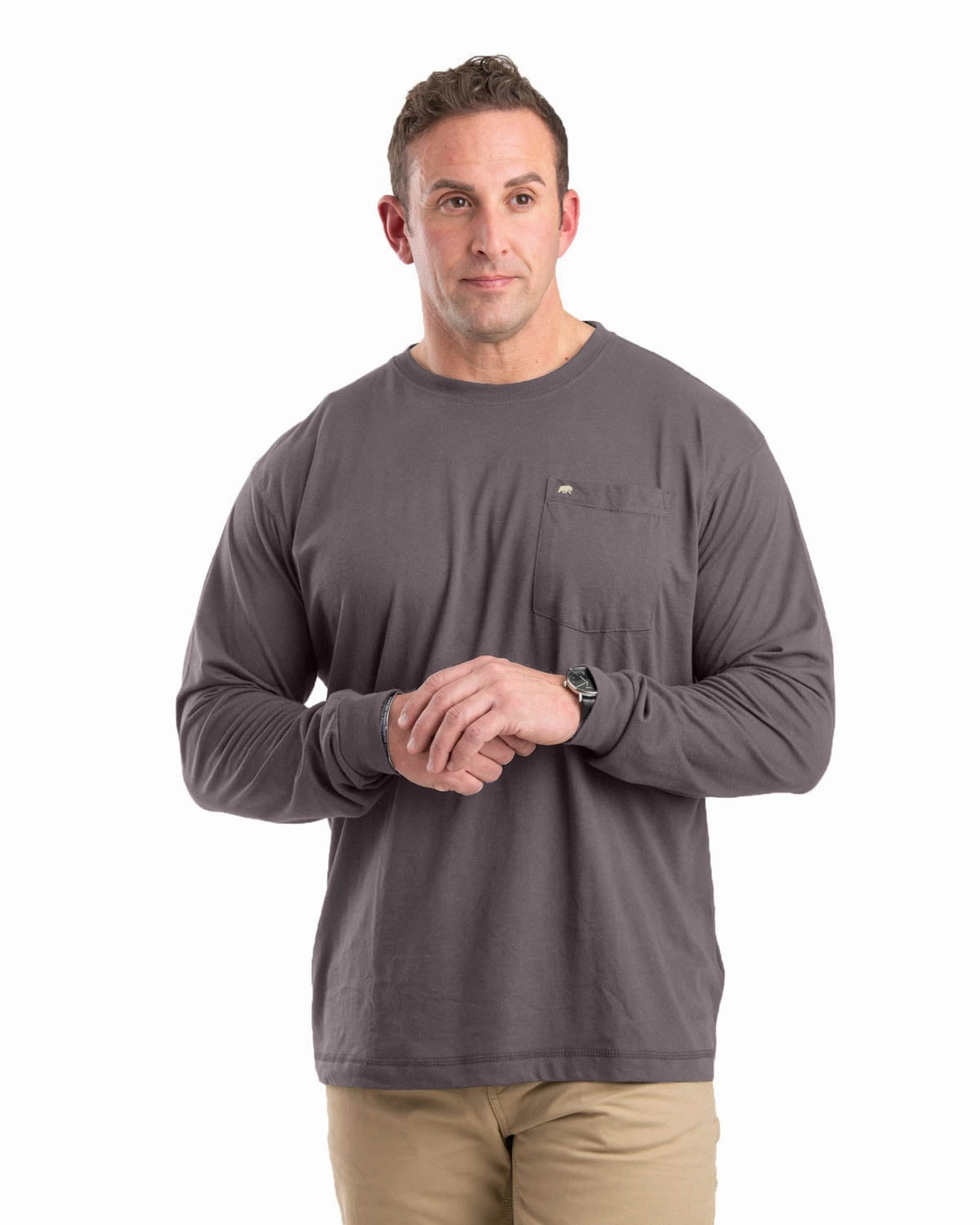 Berne Mens Slate Cotton Blend Lightweight Performance Tee L/S Year-Round Favorite