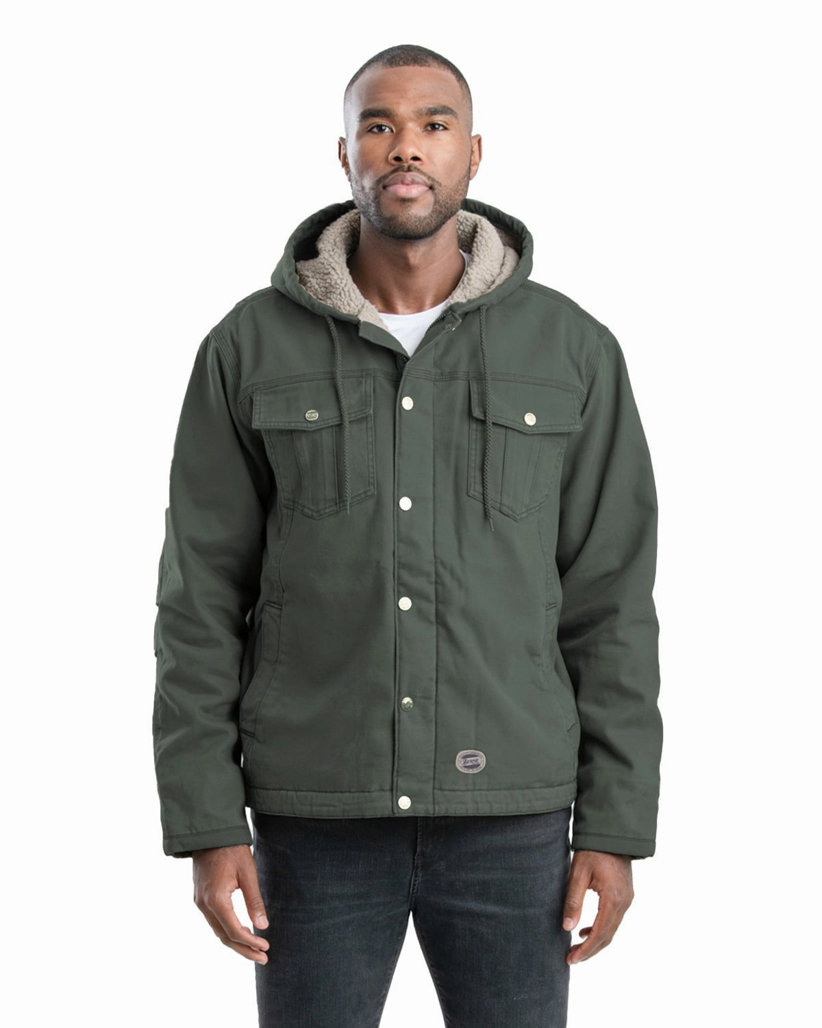 Berne Mens Vintage Washed Sherpa-Lined Hooded Moss 100% Cotton Jacket High Loft Insulation Moisture Management Fabric