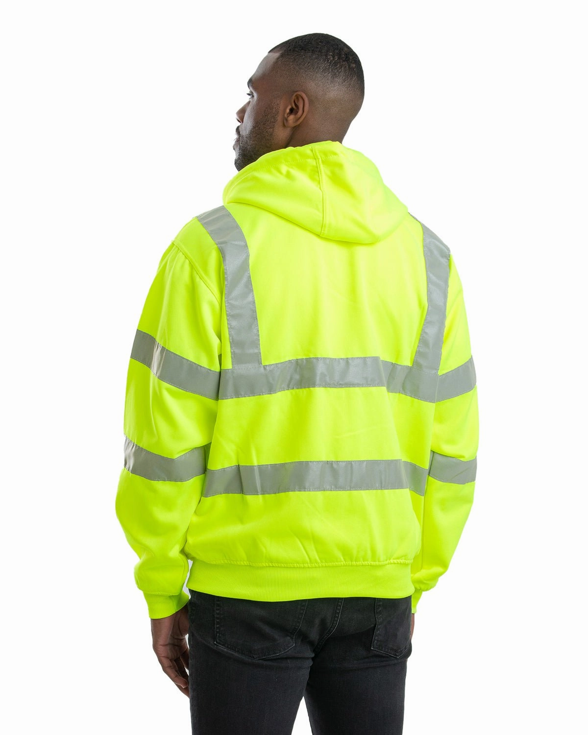 Structured Shoulder Support Berne Mens Yellow Fleece Hi-Visibility Hooded Sweatshirt