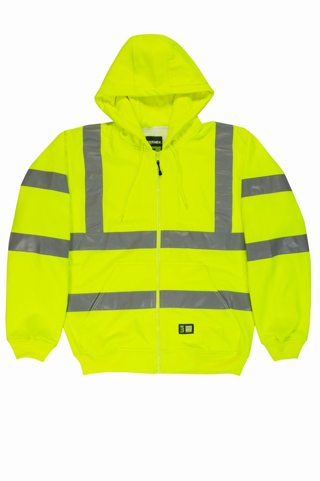 Round Collar Berne Mens Yellow Fleece Hi-Visibility Hooded Sweatshirt
