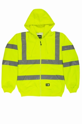 Round Collar Berne Mens Yellow Fleece Hi-Visibility Hooded Sweatshirt